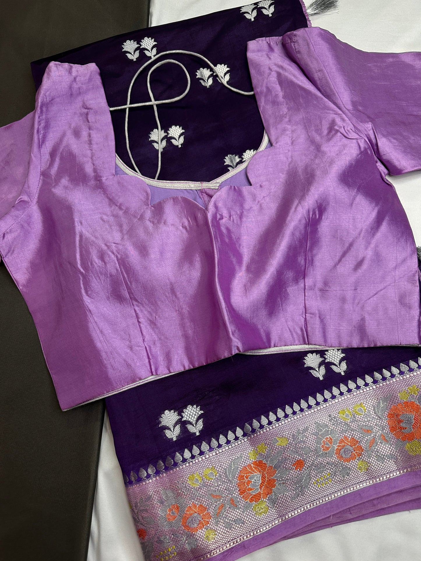Pure Muga Silk Silver Weaving Lavender Purple Saree