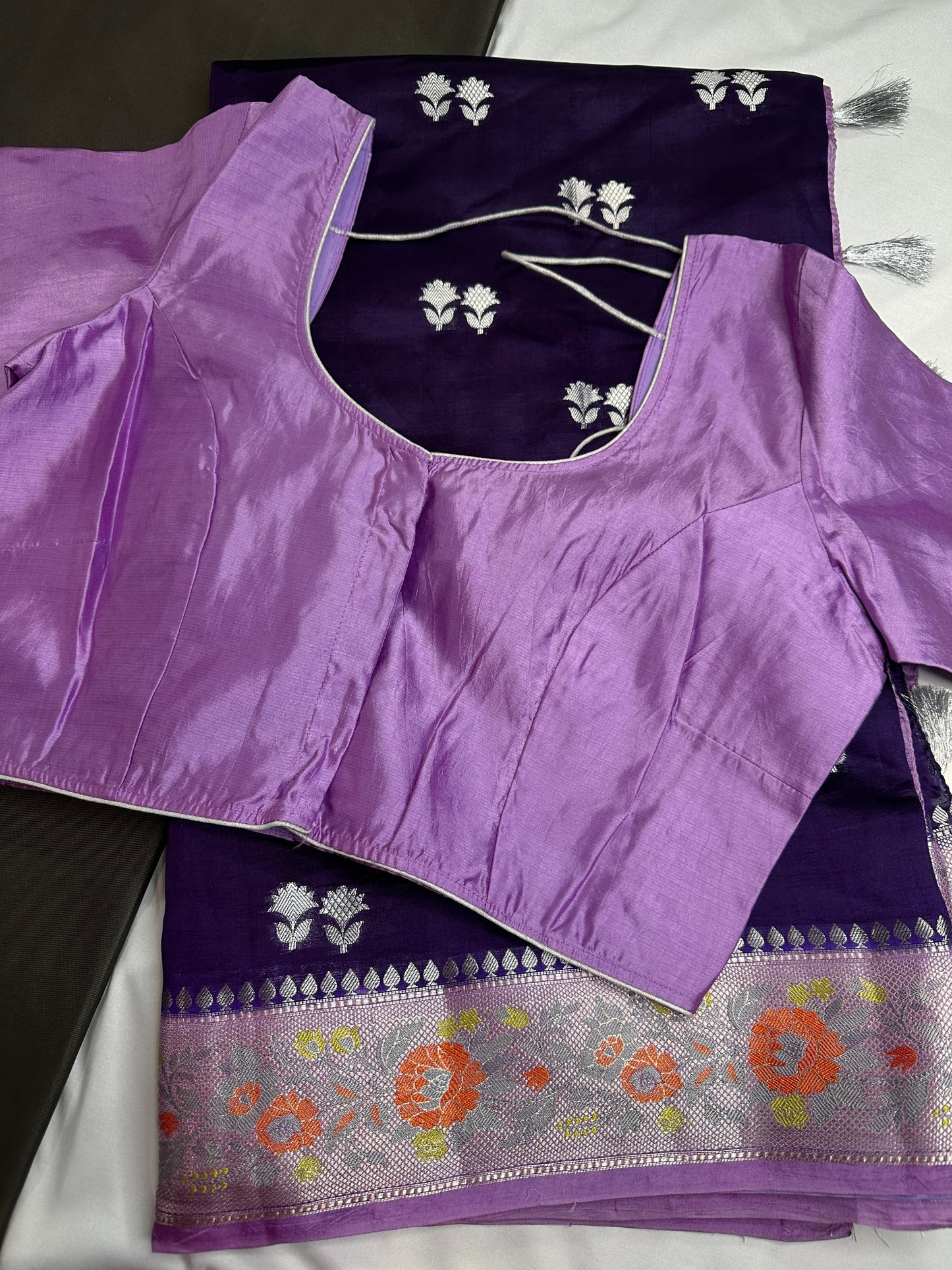 Pure Muga Silk Silver Weaving Lavender Purple Saree