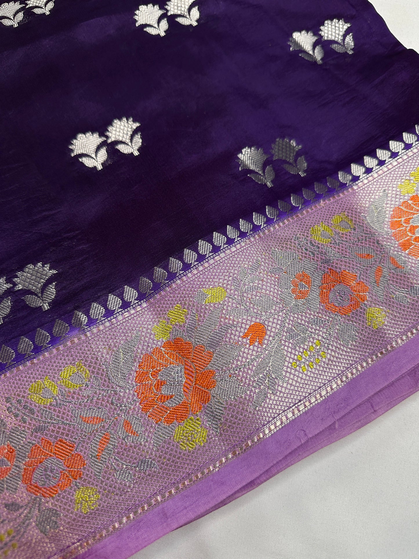 Pure Muga Silk Silver Weaving Lavender Purple Saree