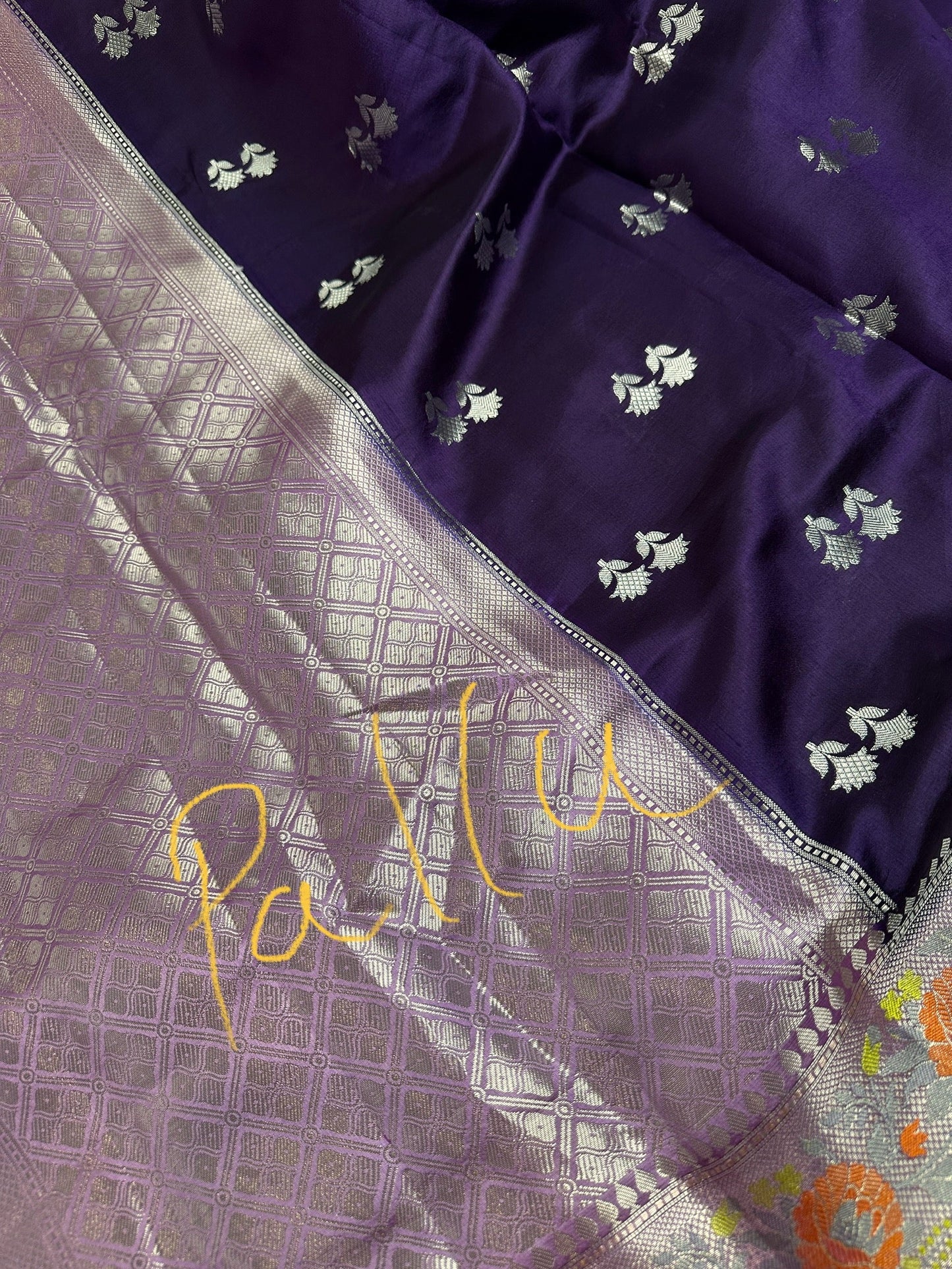 Pure Muga Silk Silver Weaving Lavender Purple Saree