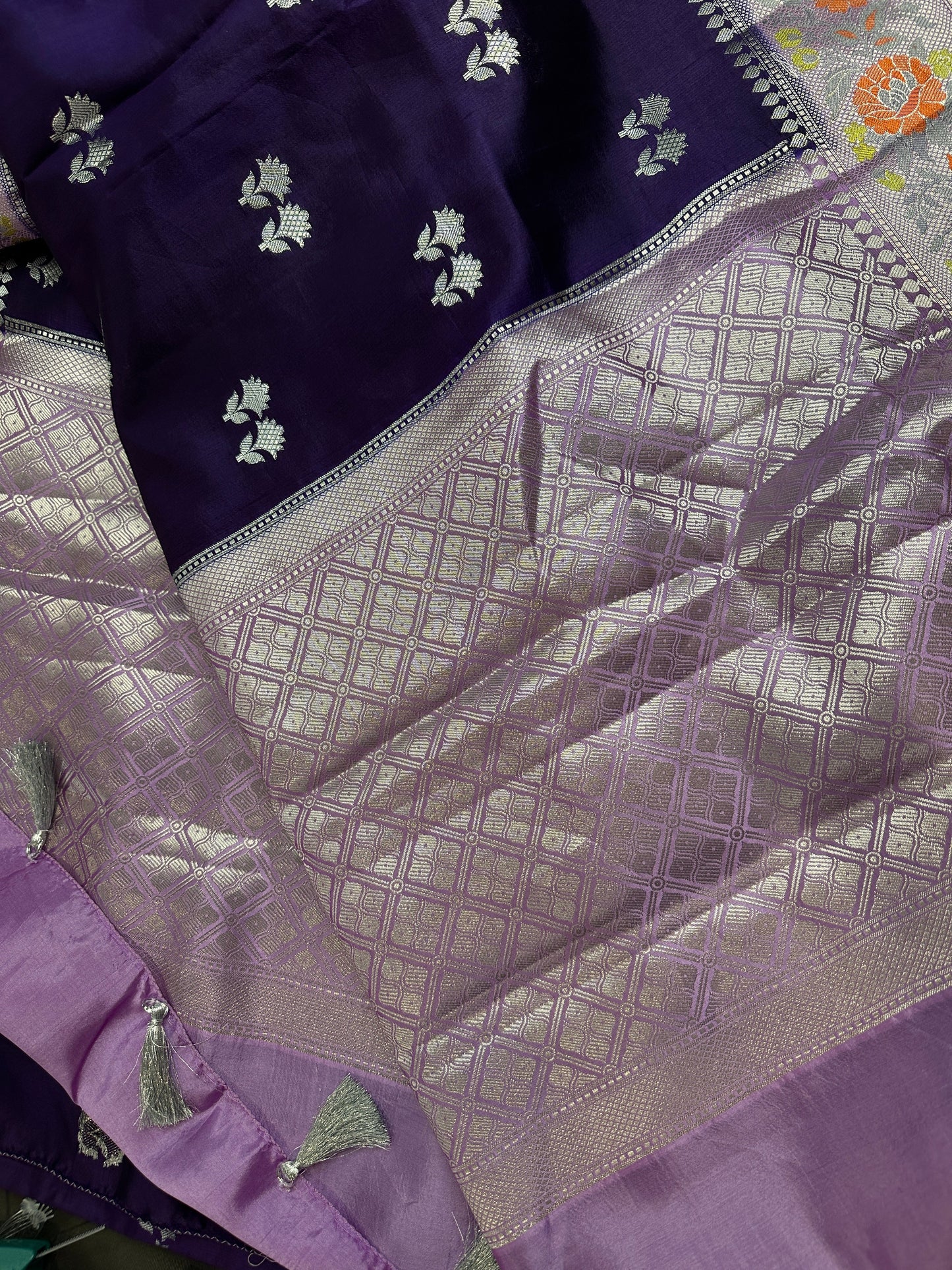 Pure Muga Silk Silver Weaving Lavender Purple Saree