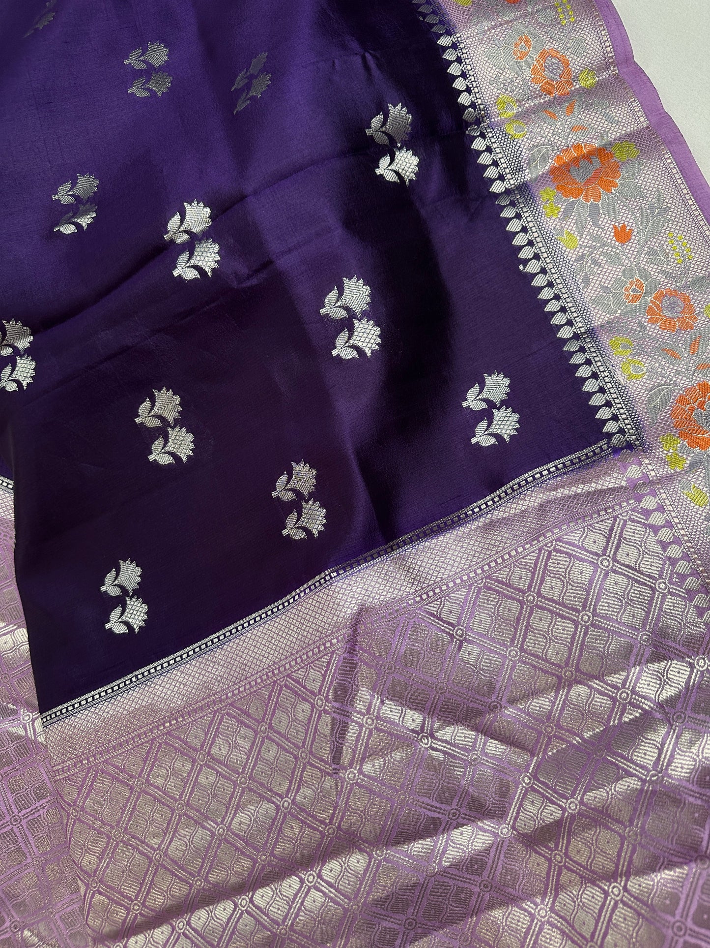Pure Muga Silk Silver Weaving Lavender Purple Saree