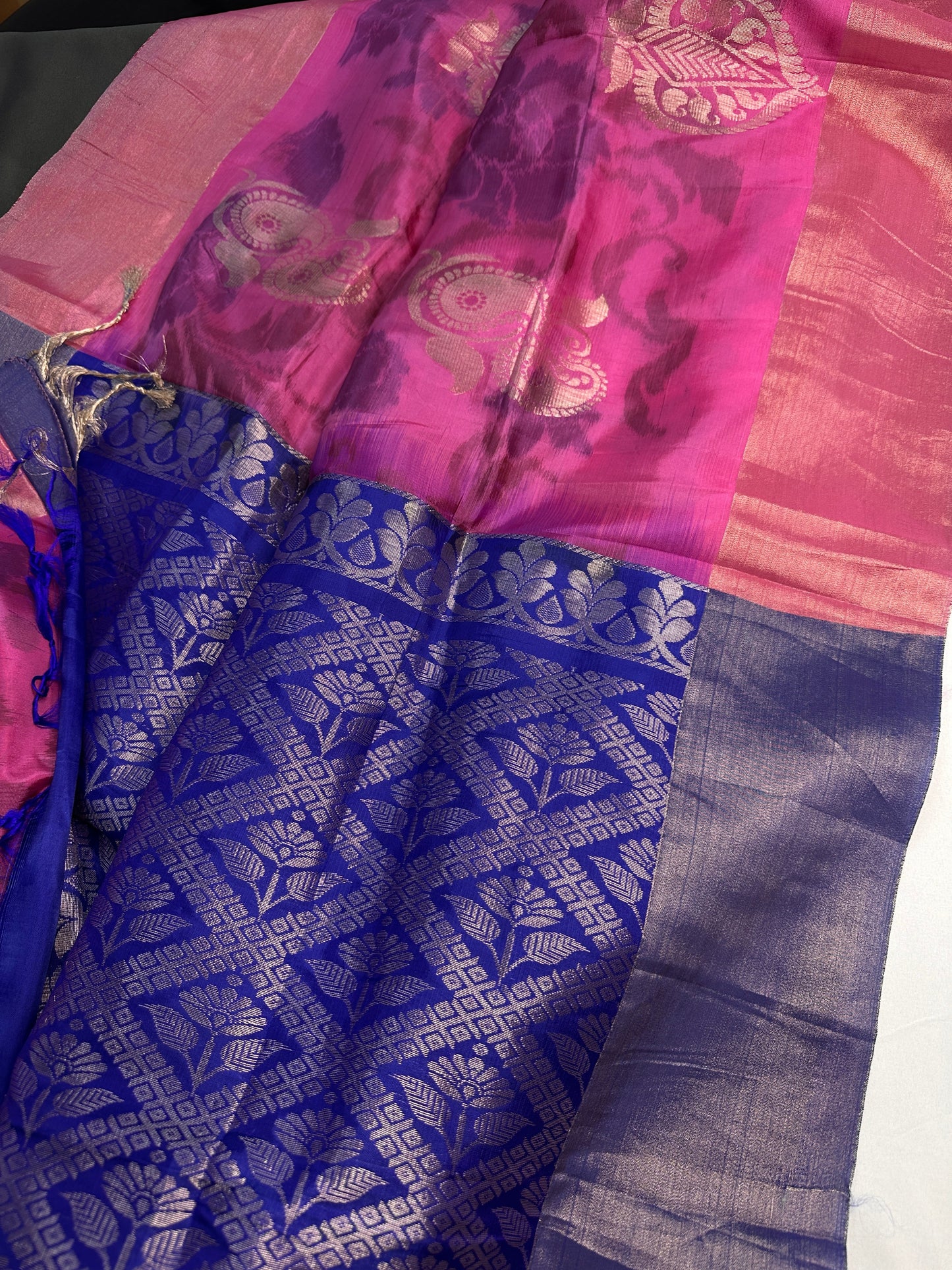 Pink Blue Semi Uppada Silk Butta Saree