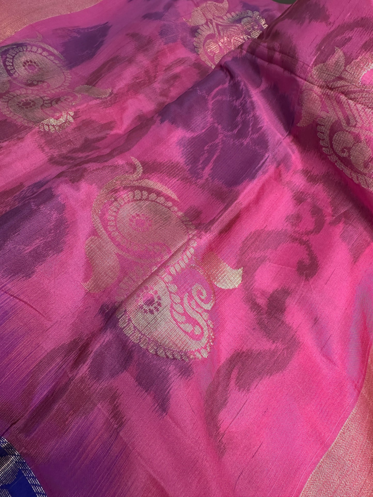 Pink Blue Semi Uppada Silk Butta Saree