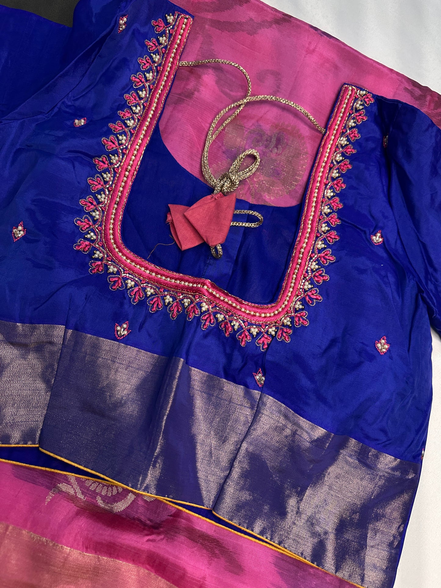 Pink Blue Semi Uppada Silk Butta Saree