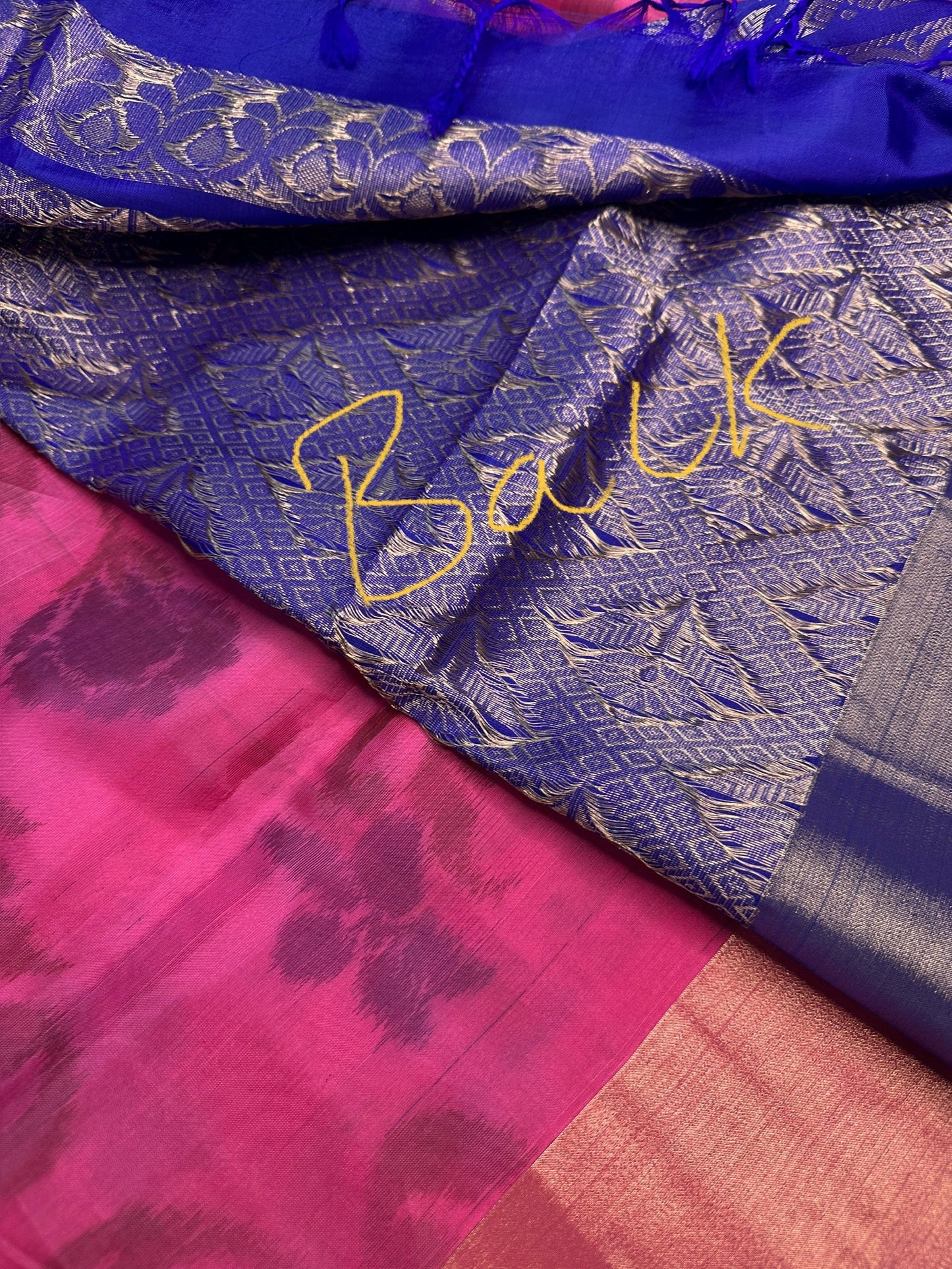 Pink Blue Semi Uppada Silk Butta Saree