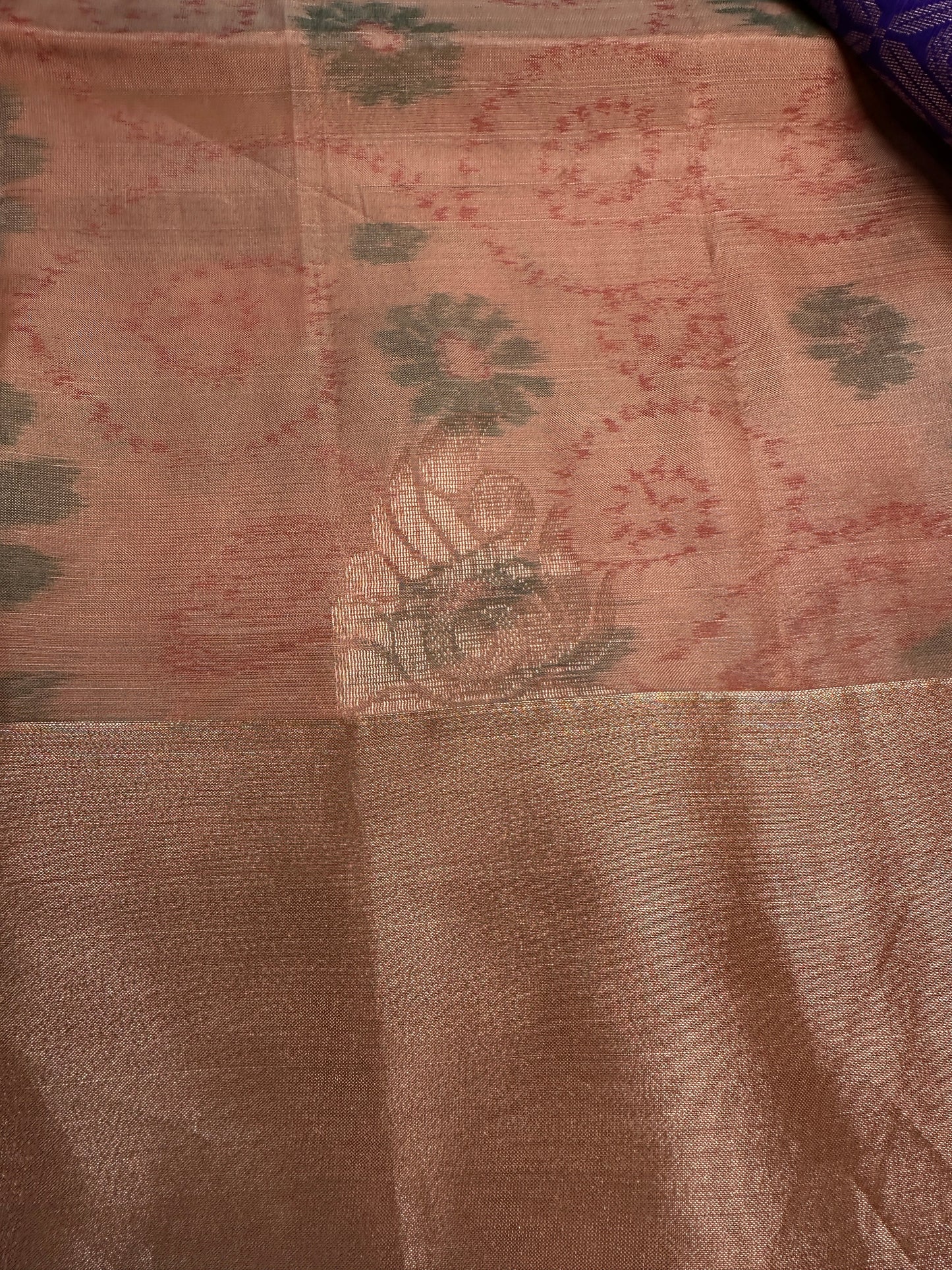 Beige Blue Semi Uppada Silk Butta Saree