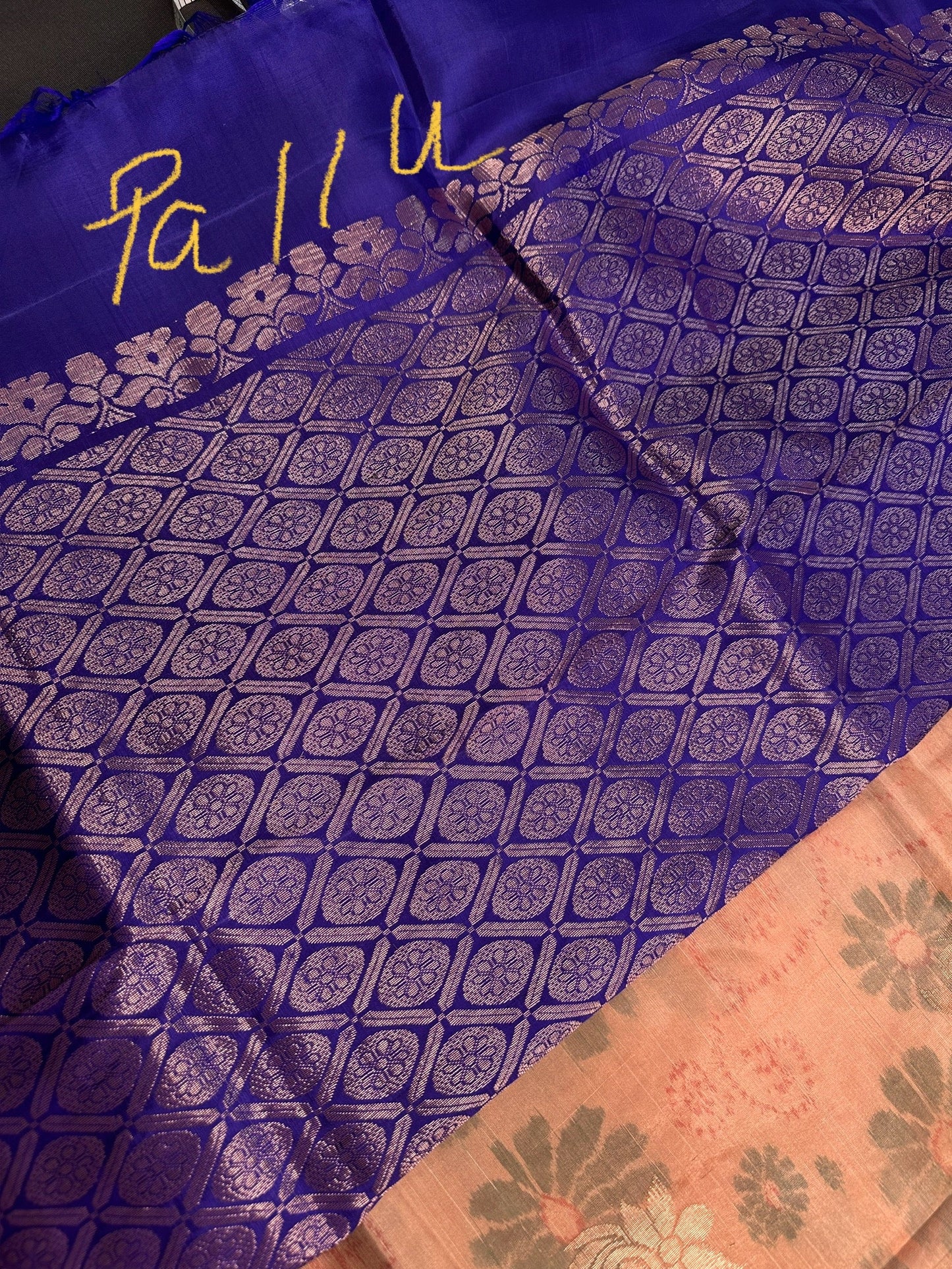 Beige Blue Semi Uppada Silk Butta Saree