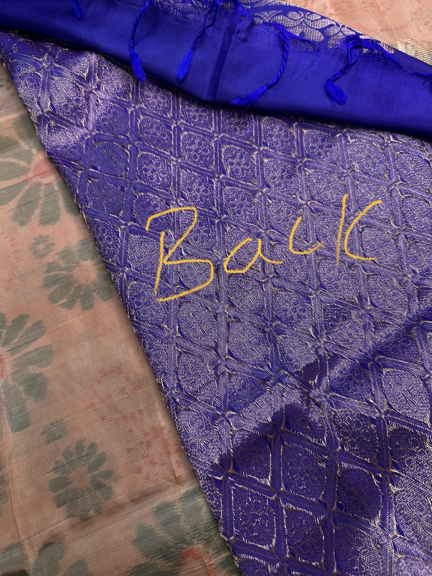 Beige Blue Semi Uppada Silk Butta Saree