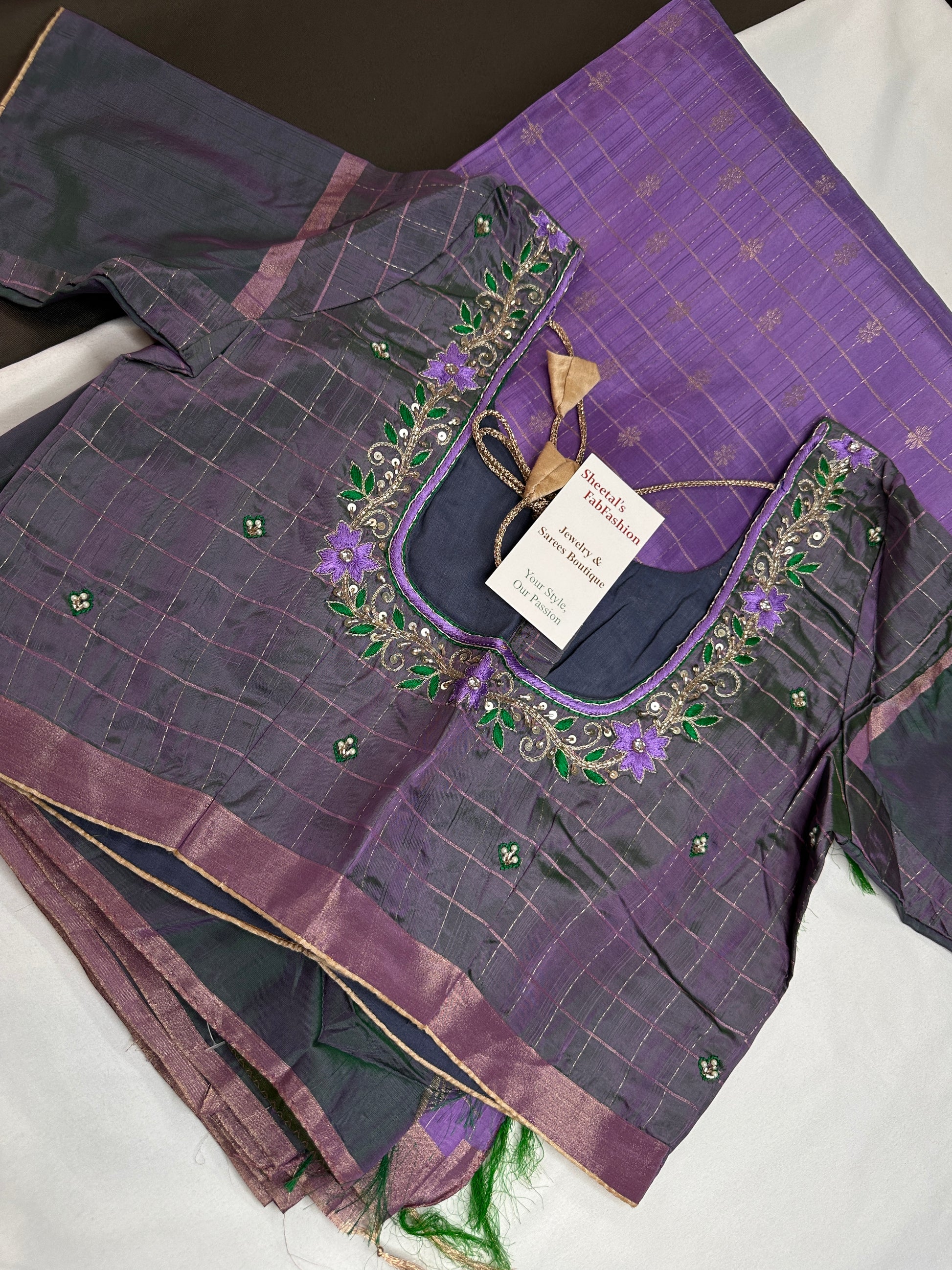 Purple Green Semi Uppada Silk Butta Saree - 