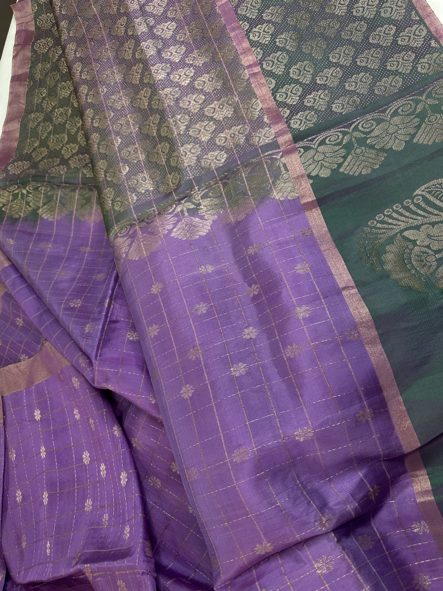 Purple Green Semi Uppada Silk Butta Saree - 