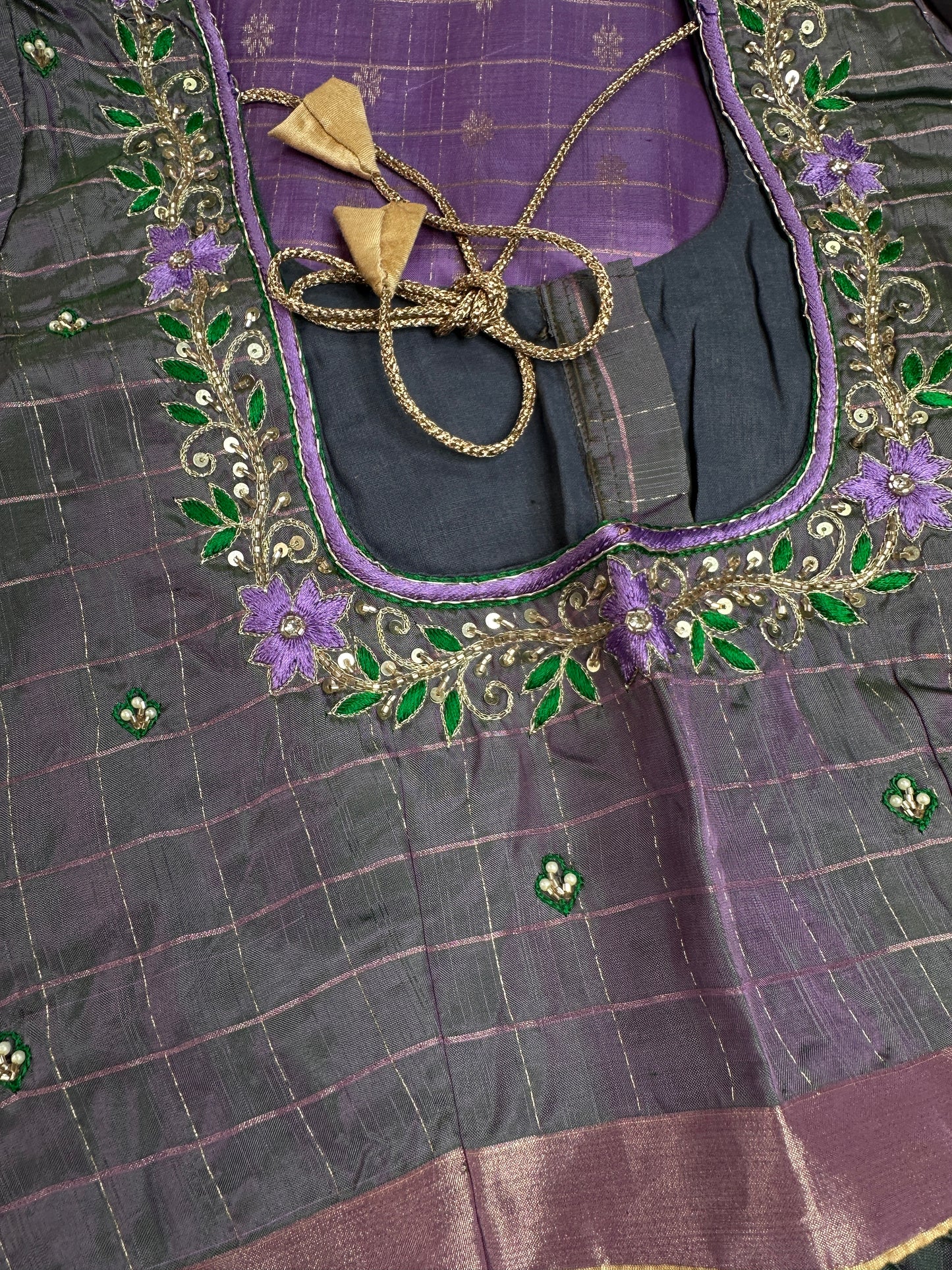Purple Green Semi Uppada Silk Butta Saree - 