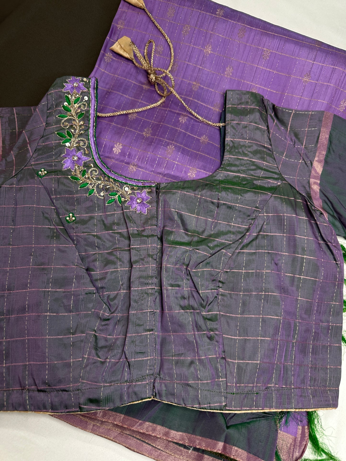 Purple Green Semi Uppada Silk Butta Saree - 