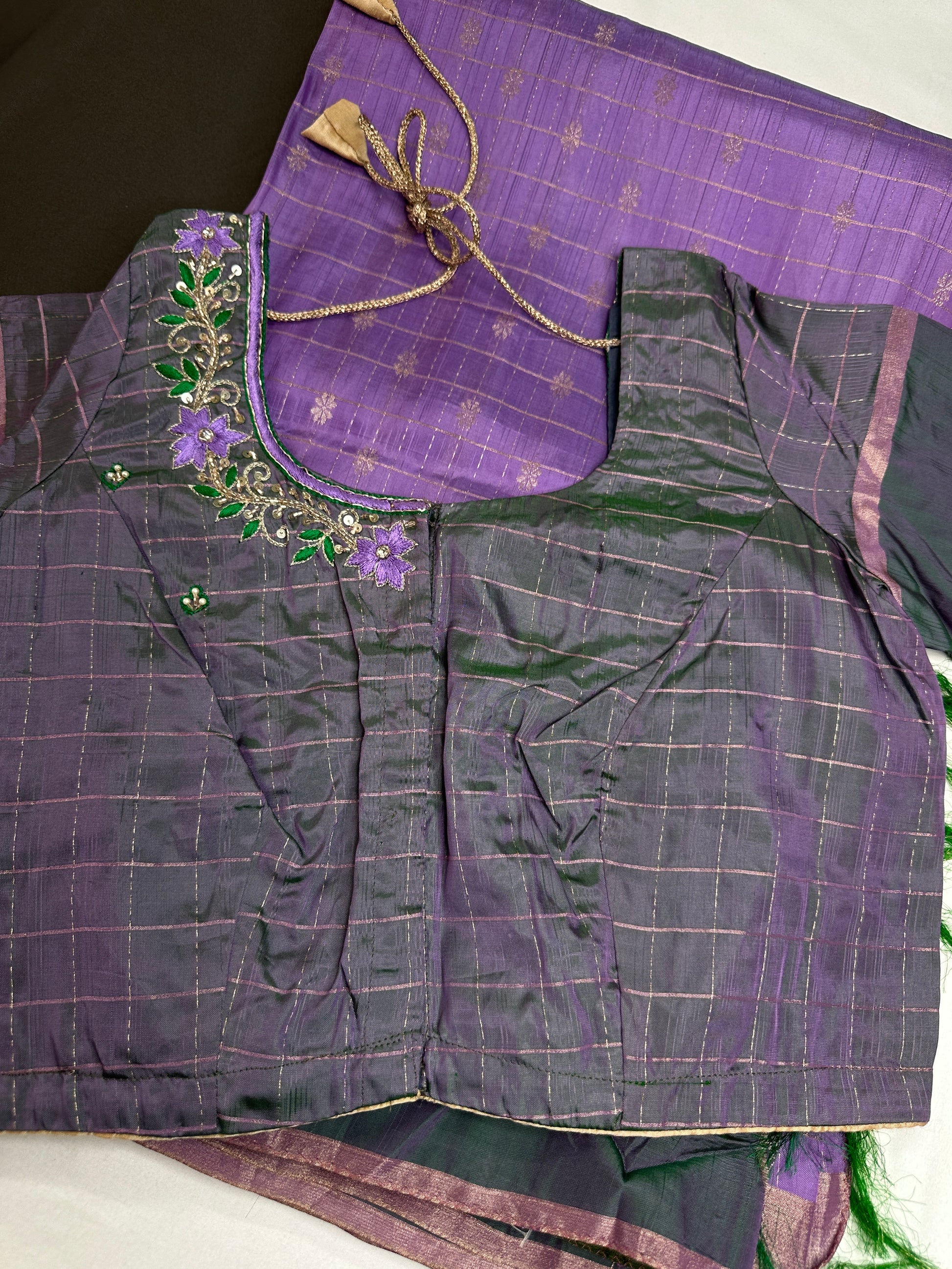 Purple Green Semi Uppada Silk Butta Saree - 