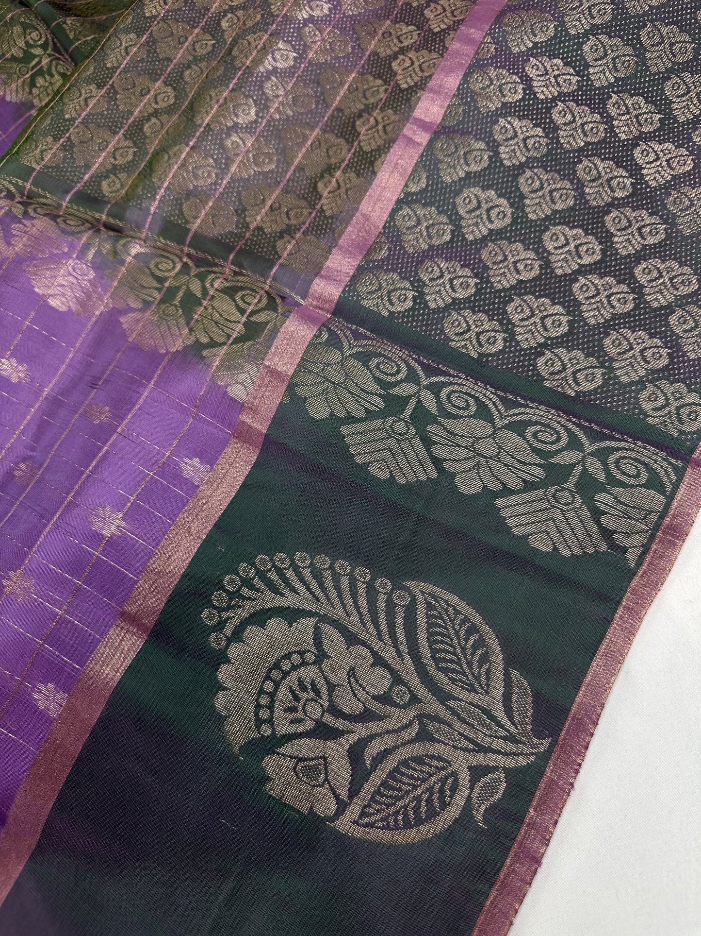Purple Green Semi Uppada Silk Butta Saree - 
