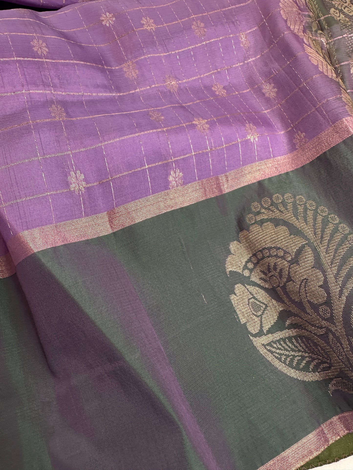 Purple Green Semi Uppada Silk Butta Saree - 