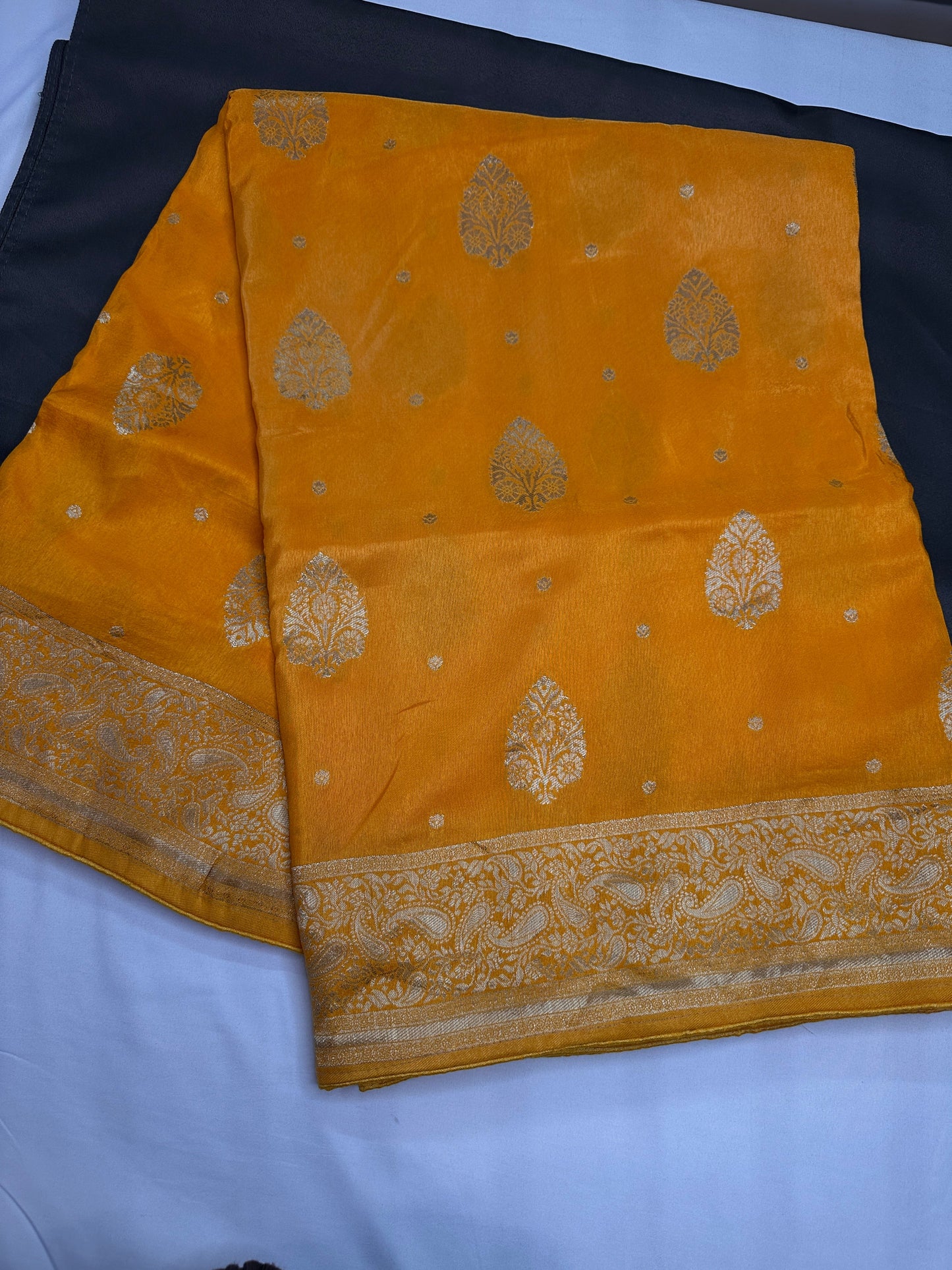 Yellow Silver Zari Banarsi Silk Saree