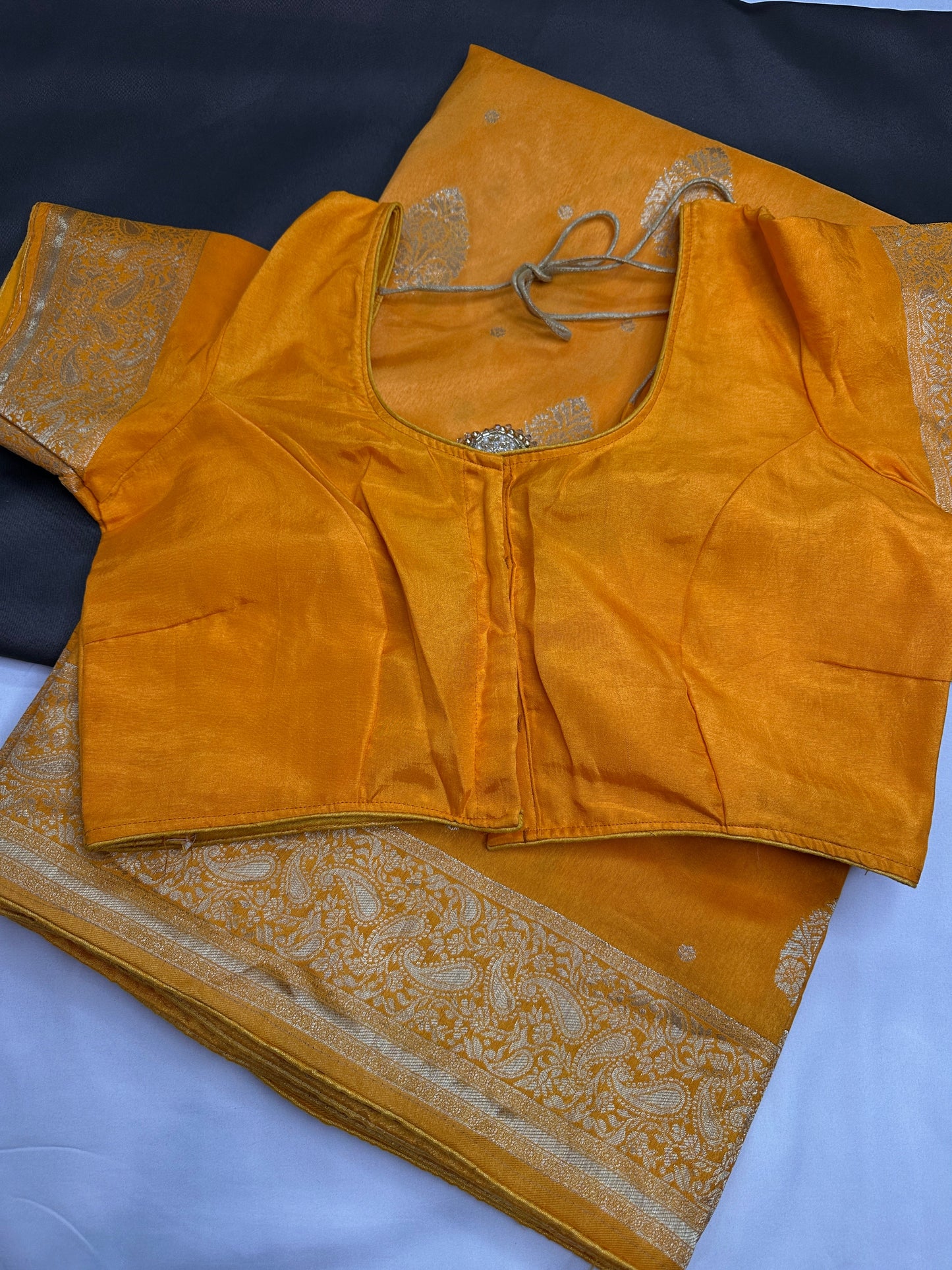 Yellow Silver Zari Banarsi Silk Saree