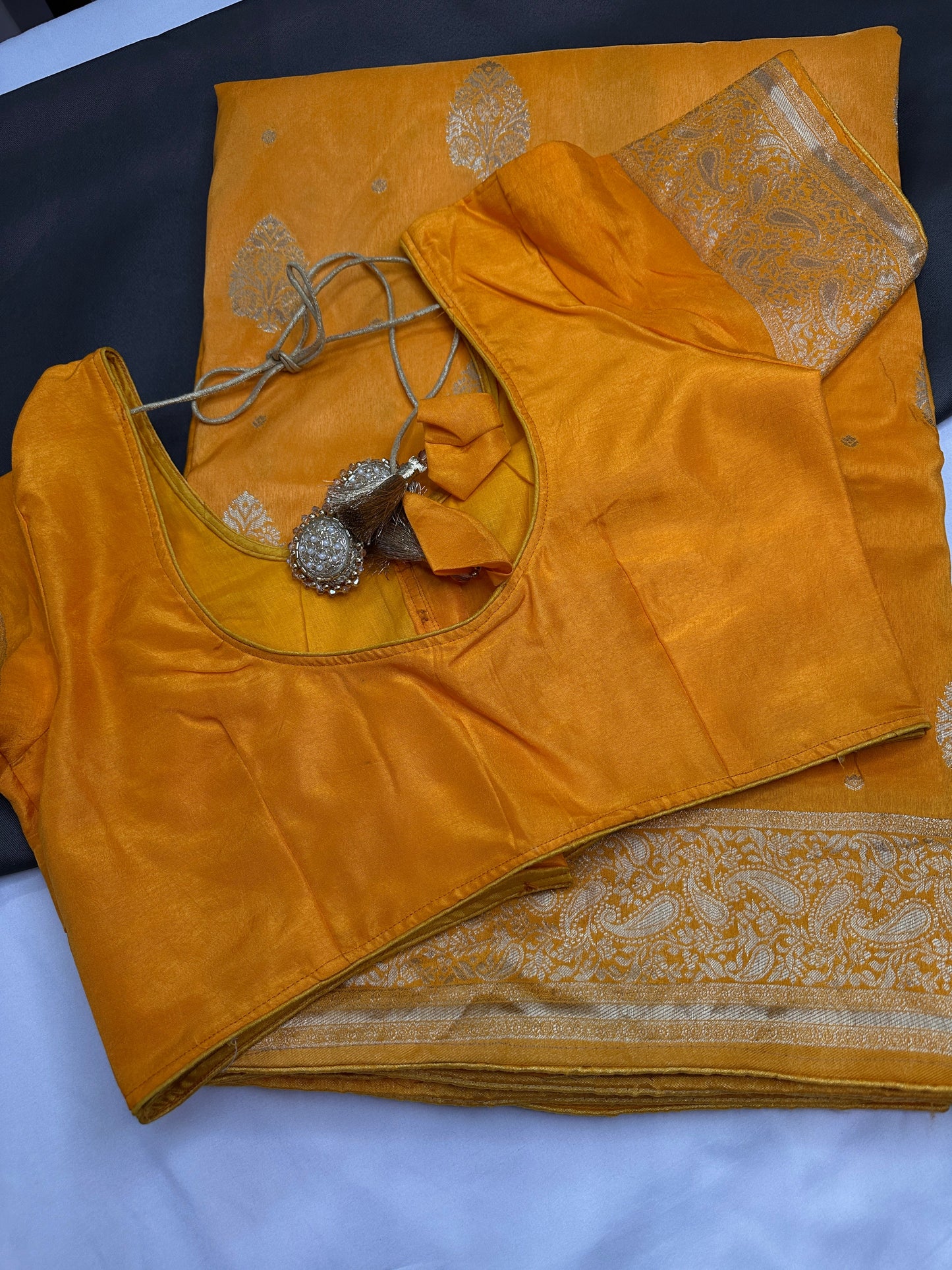 Yellow Silver Zari Banarsi Silk Saree