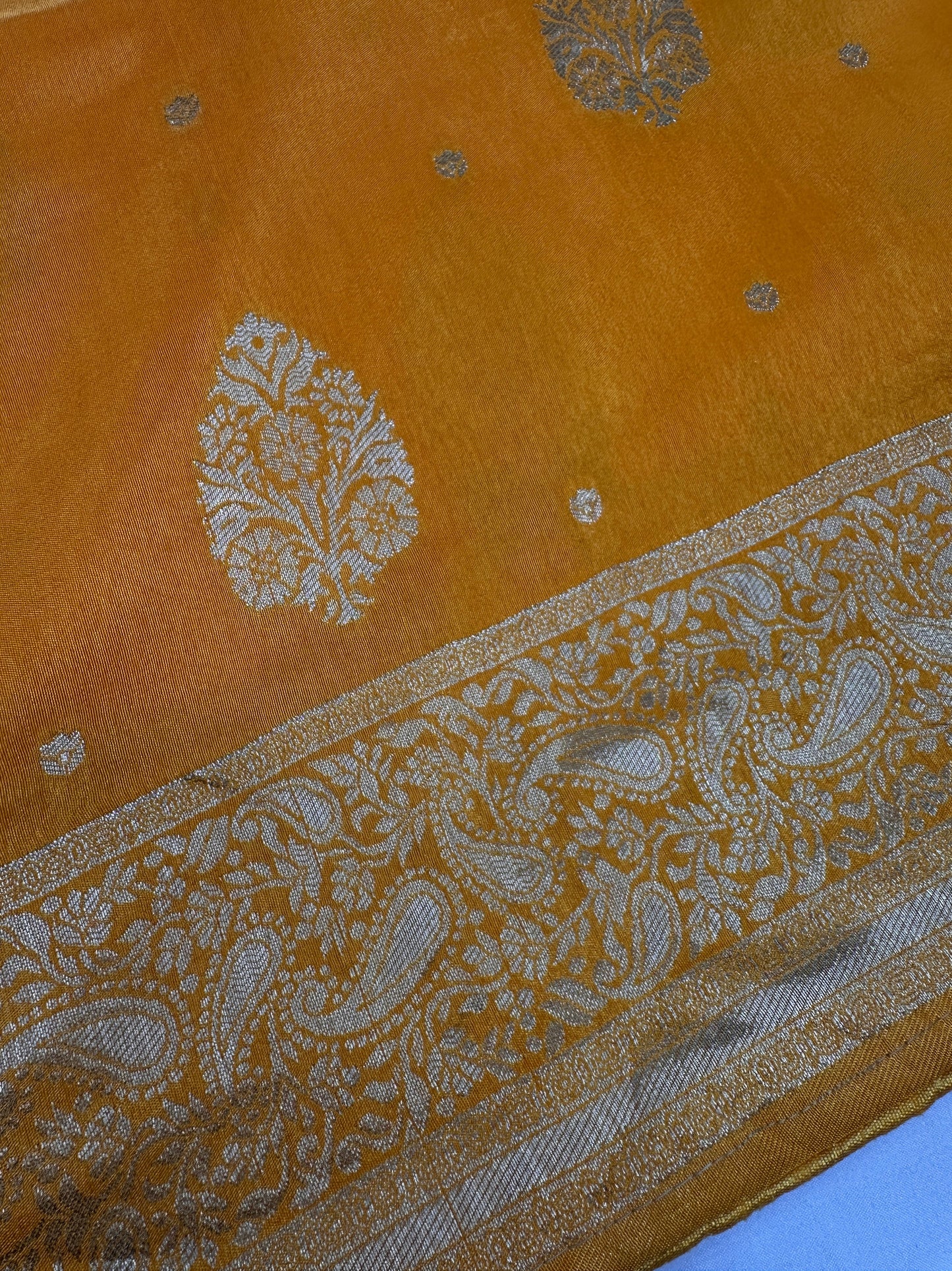 Yellow Silver Zari Banarsi Silk Saree