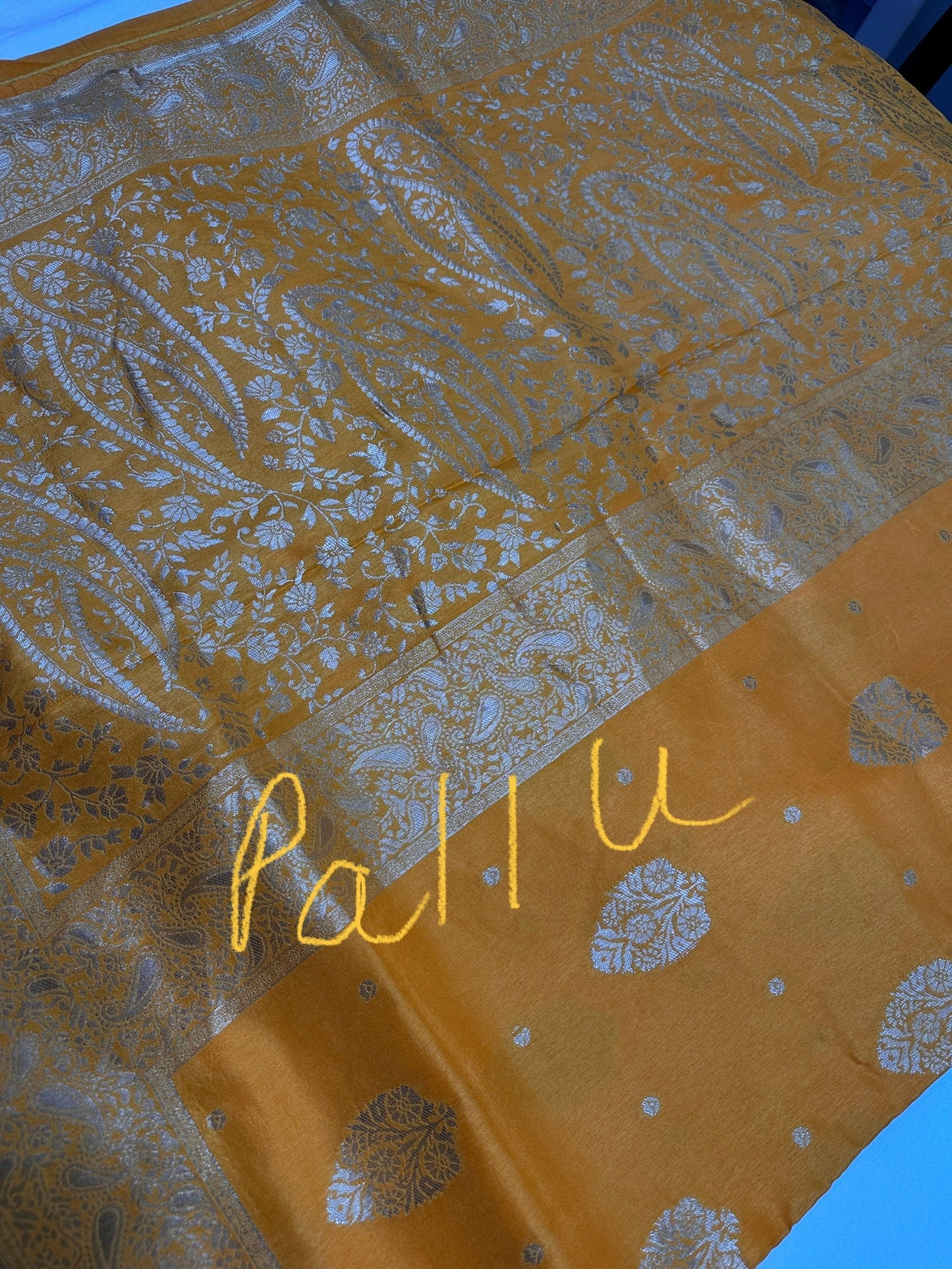 Yellow Silver Zari Banarsi Silk Saree