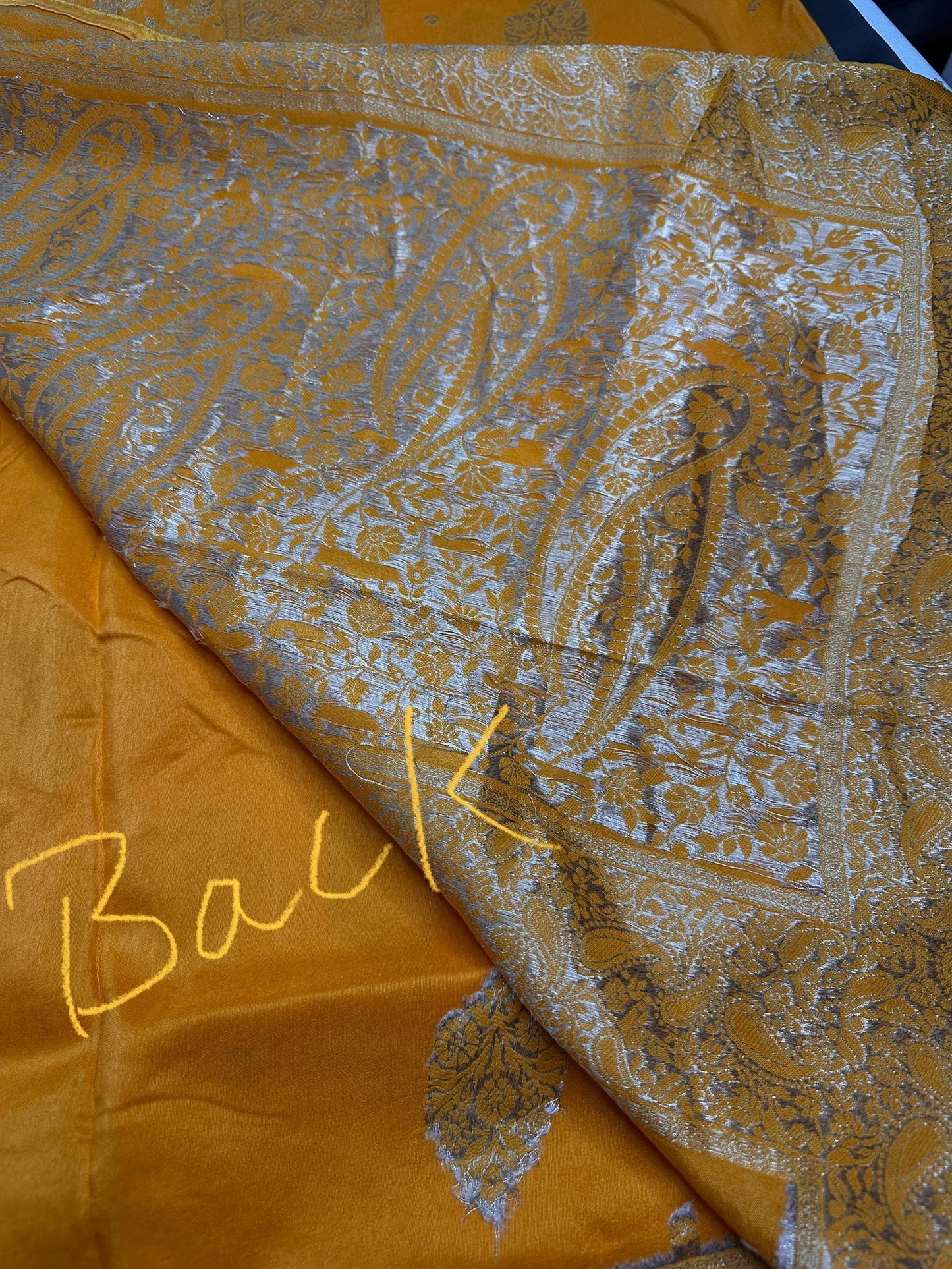 Yellow Silver Zari Banarsi Silk Saree