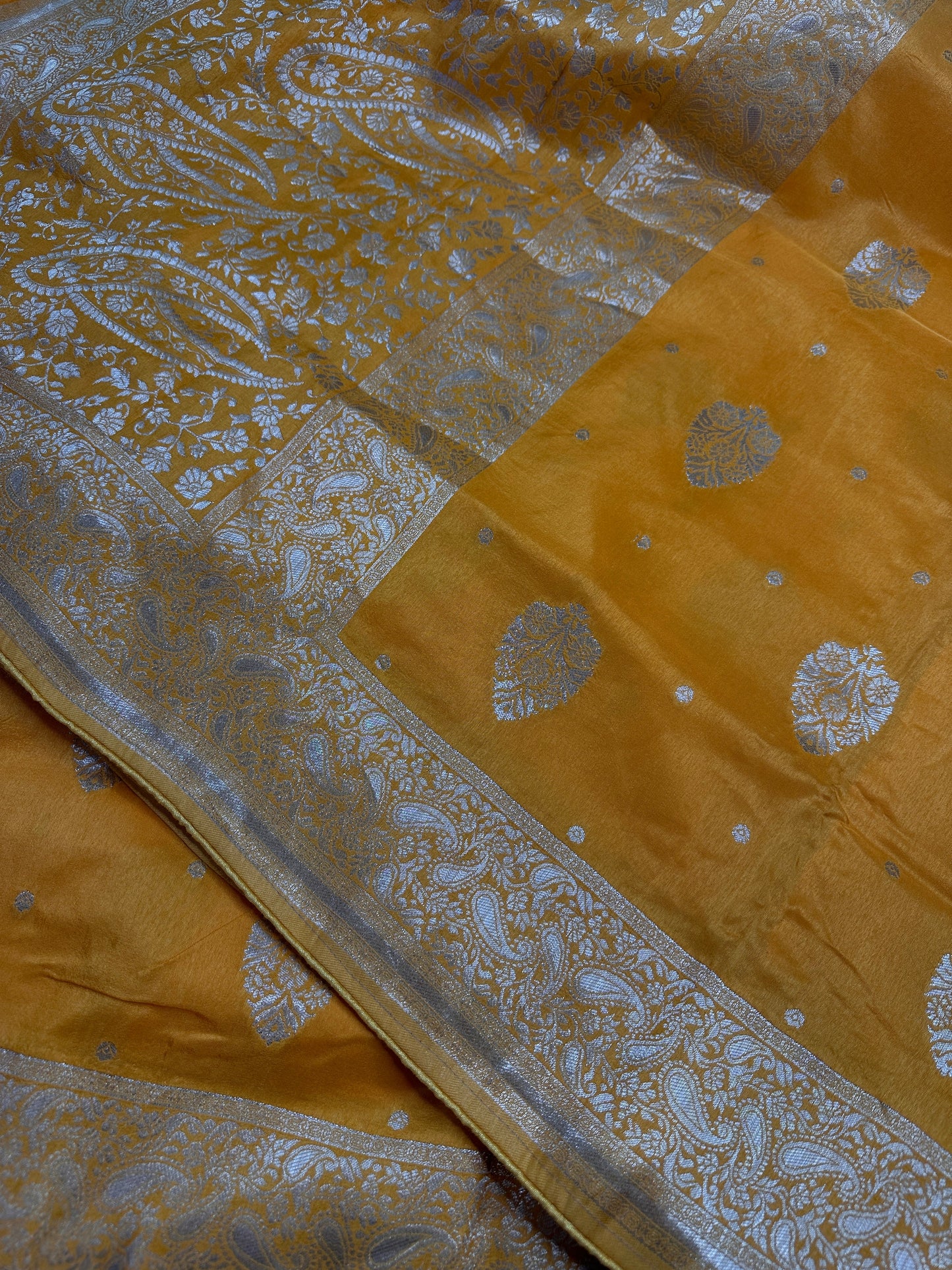 Yellow Silver Zari Banarsi Silk Saree