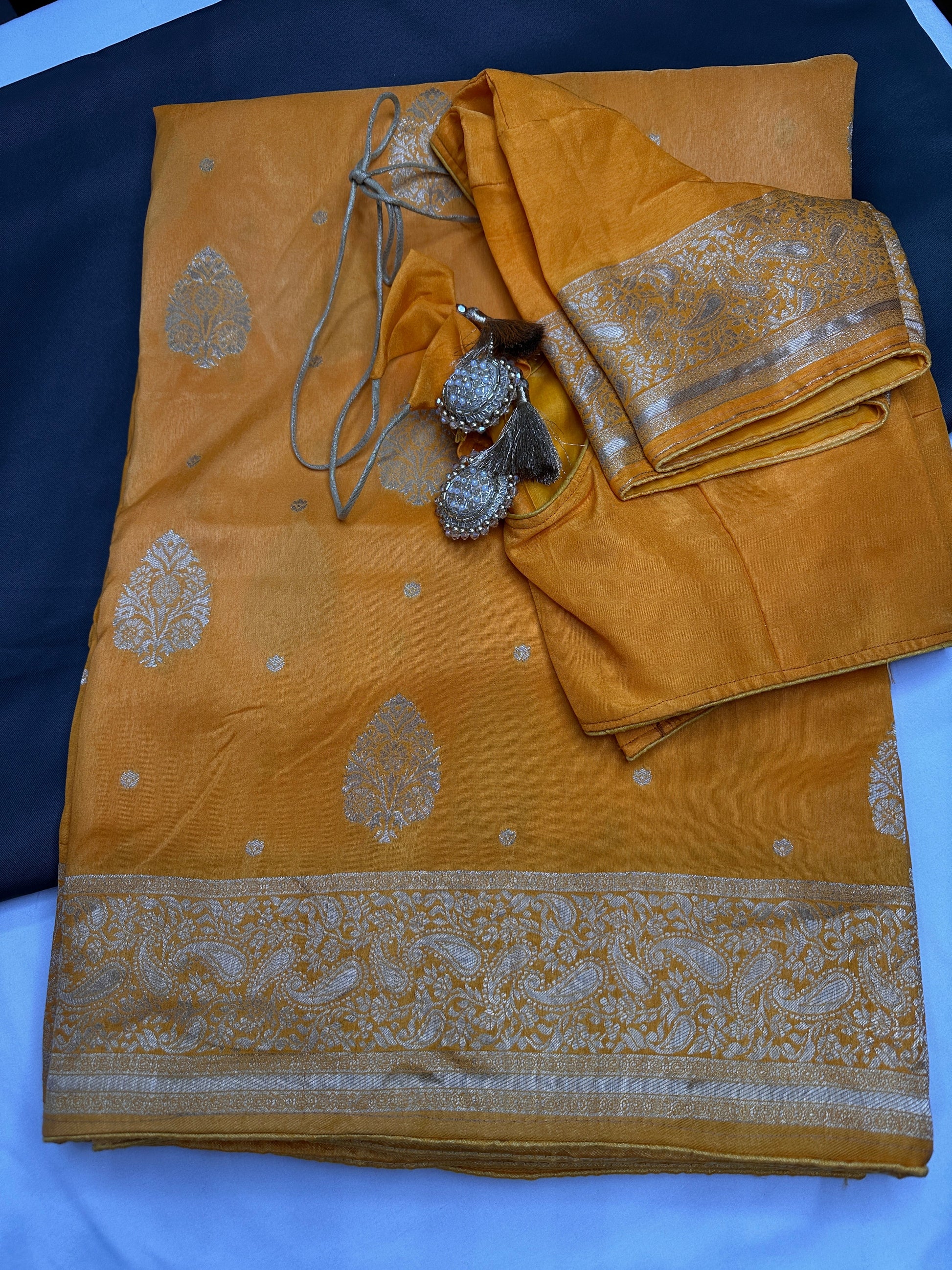 Yellow Silver Zari Banarsi Silk Saree