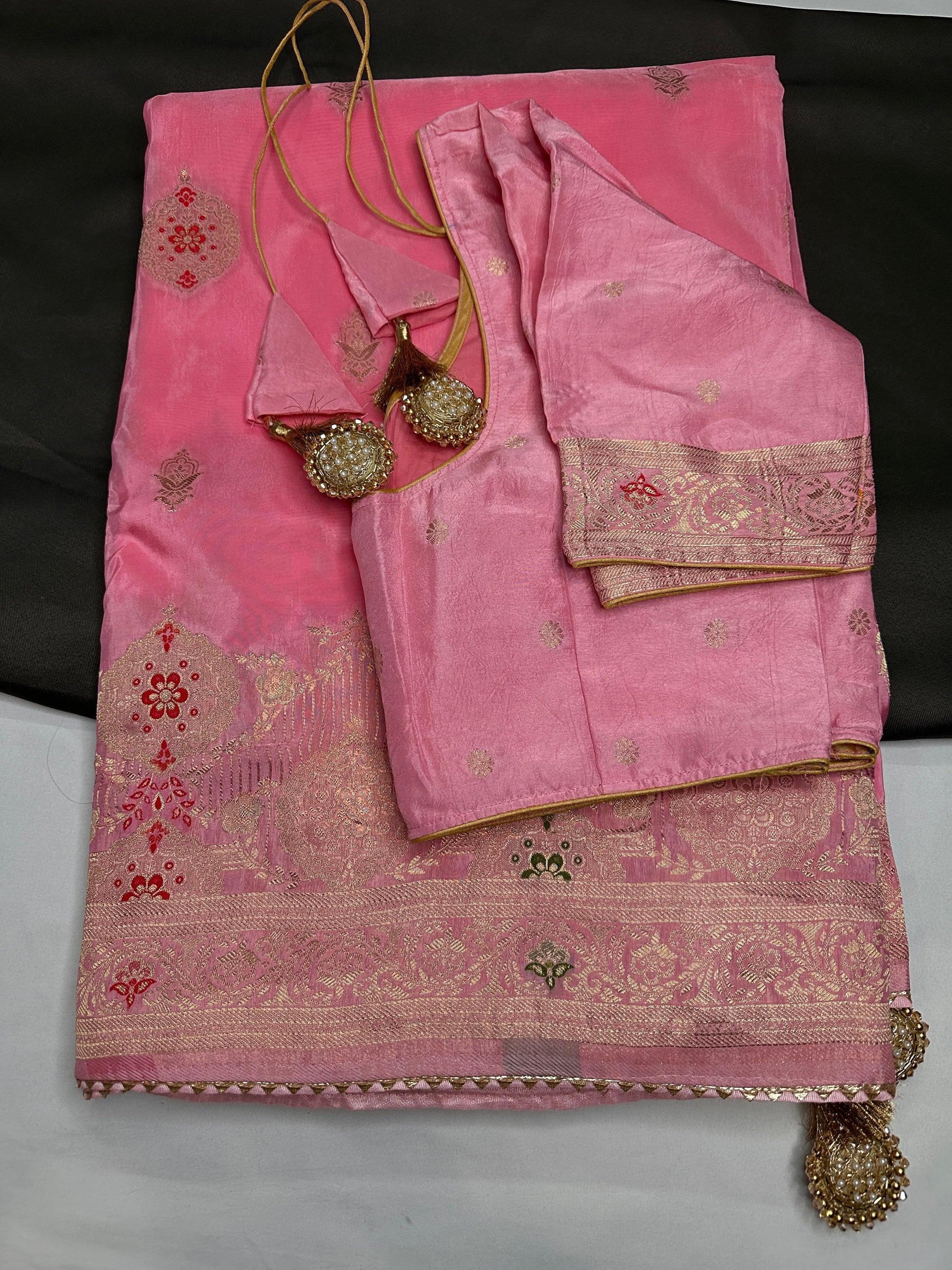 Pink Banarsi Crepe Silk Saree