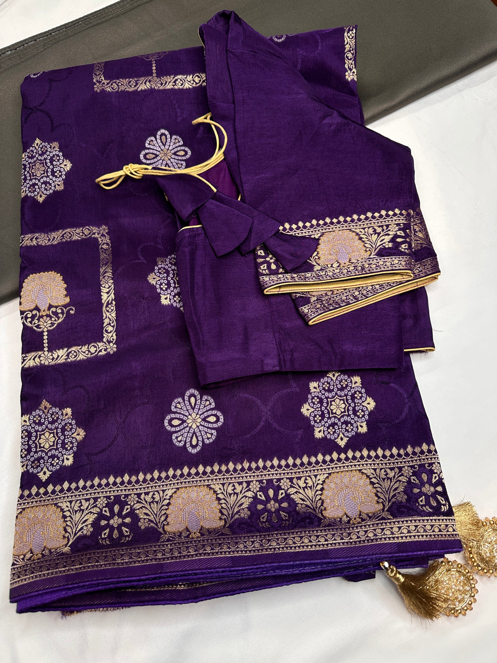 Purple Banarsi Munga Silk Saree
