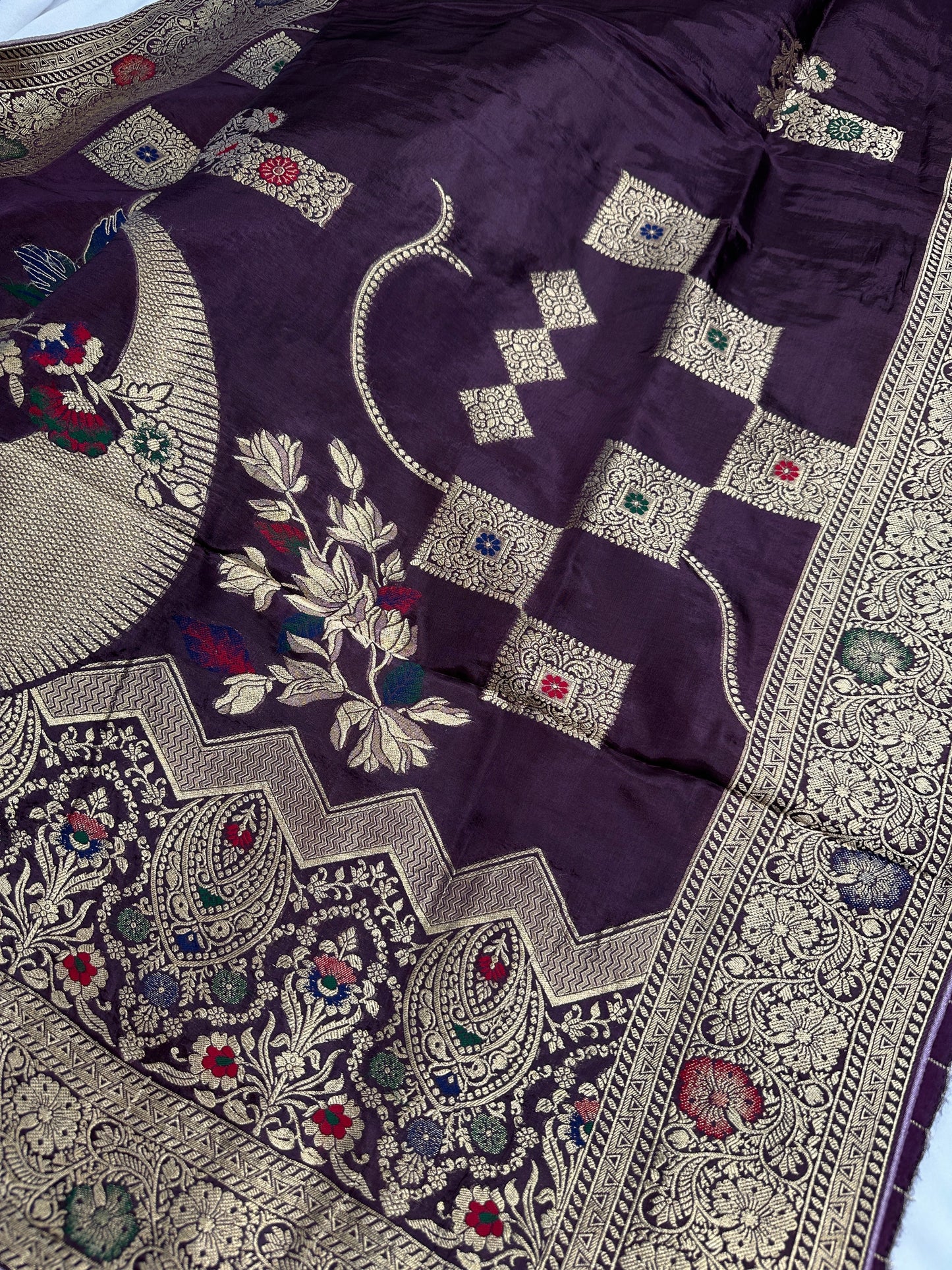 Plum Banarsi Munga Silk Saree