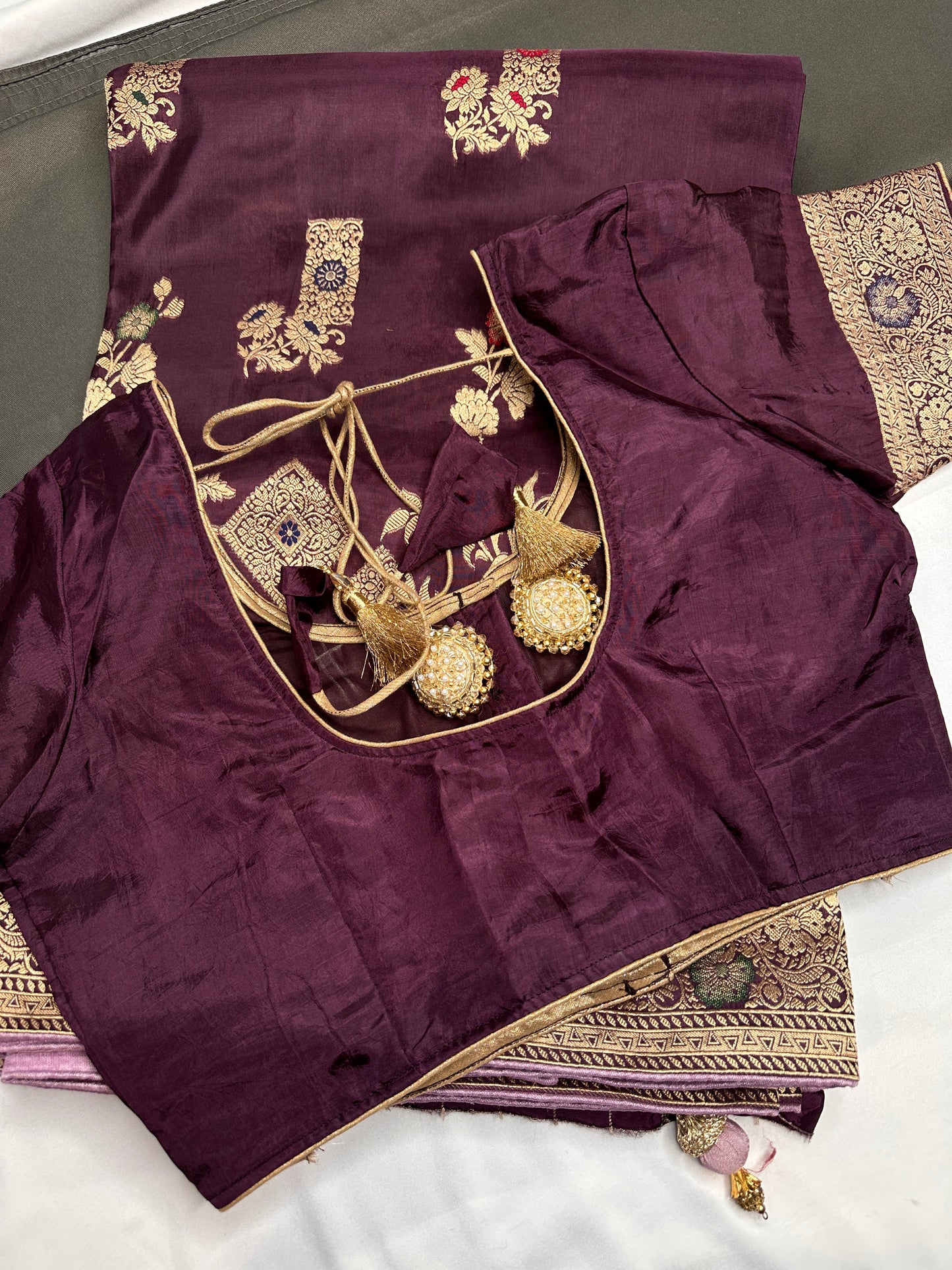 Plum Banarsi Munga Silk Saree