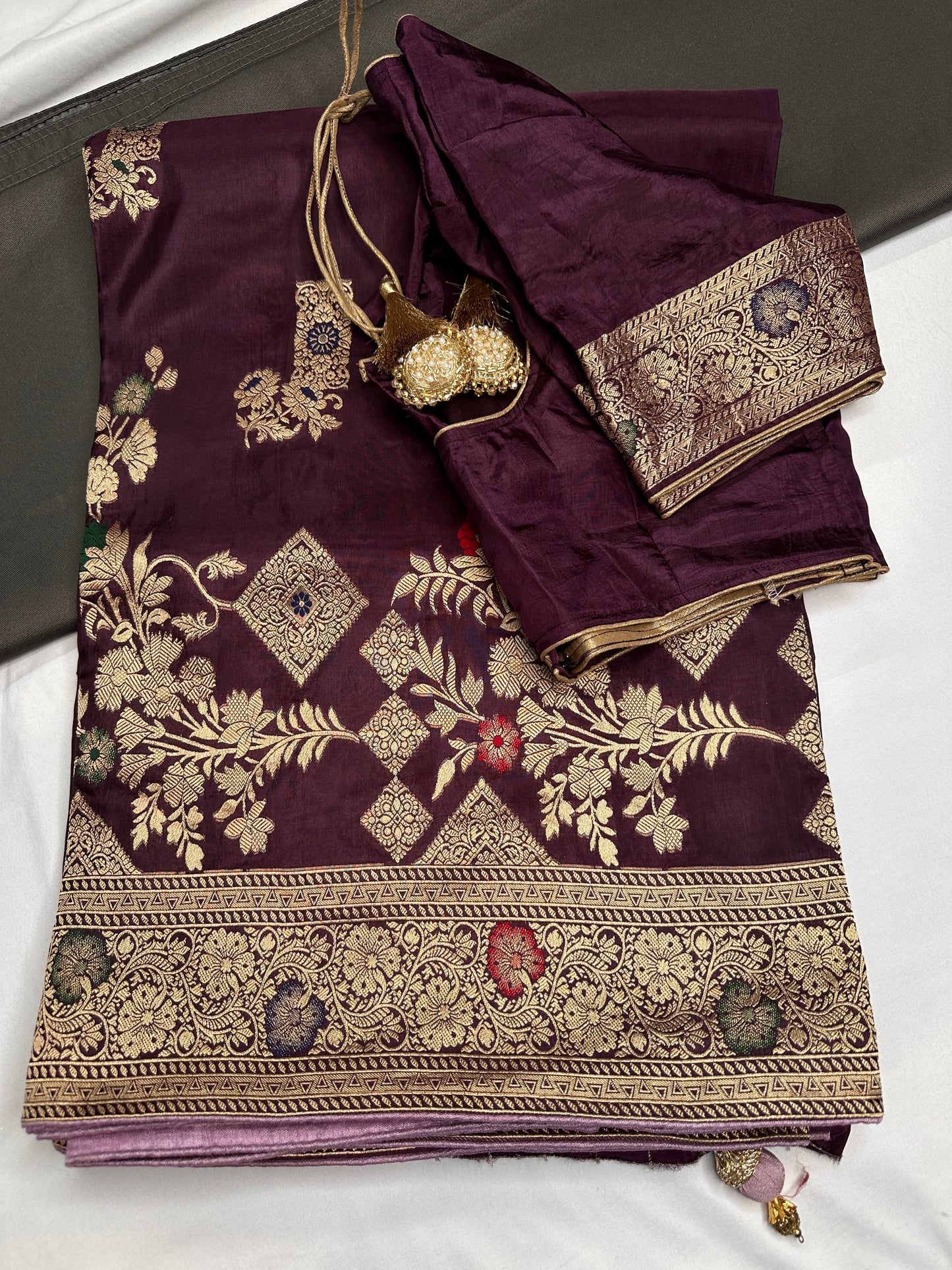 Plum Banarsi Munga Silk Saree
