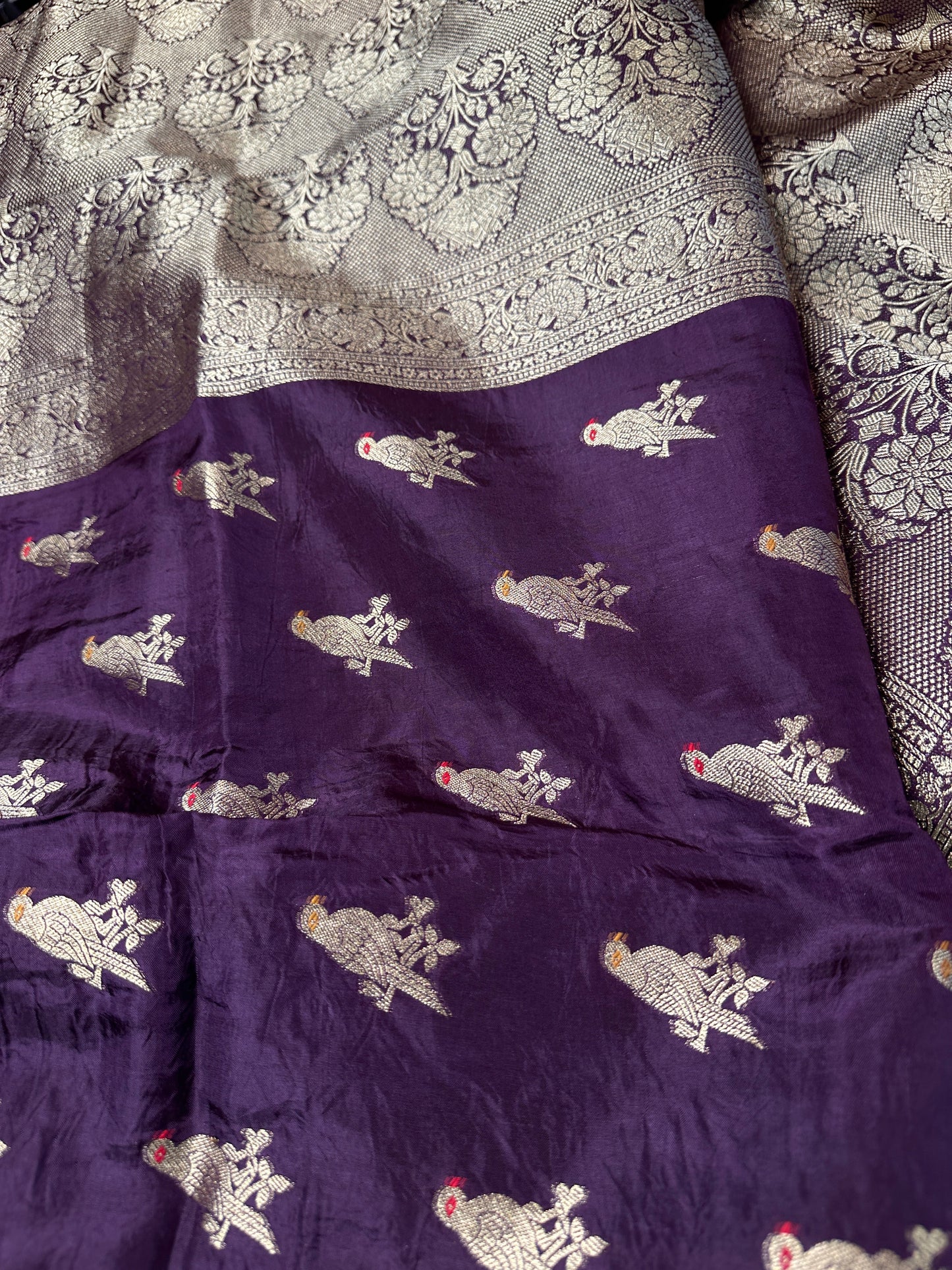Plum Banarsi Peacock Weaving Silk Saree