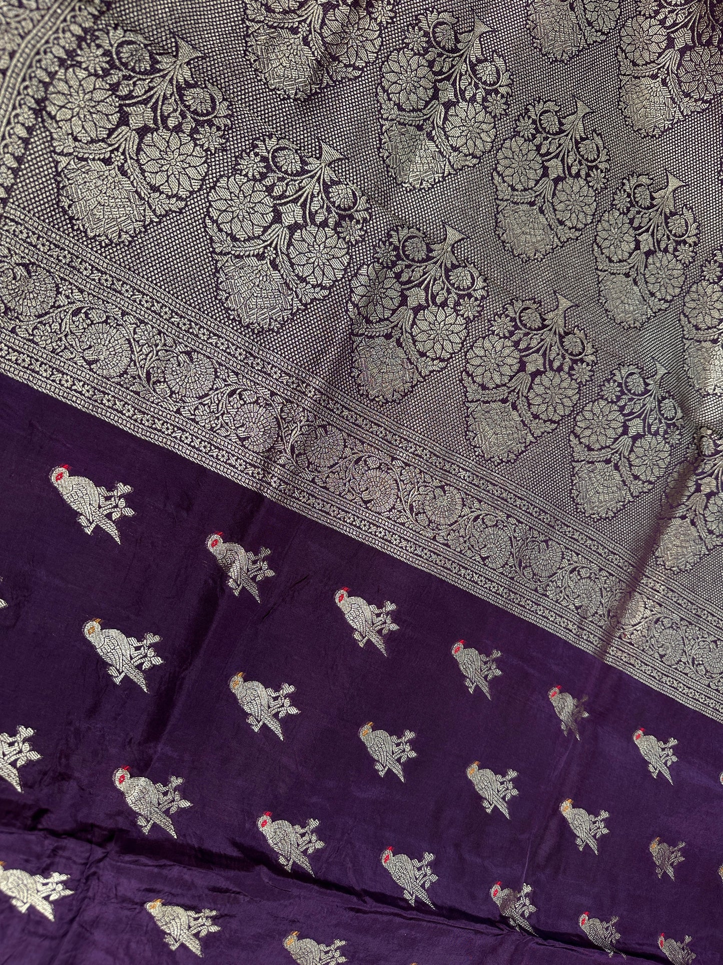Plum Banarsi Peacock Weaving Silk Saree