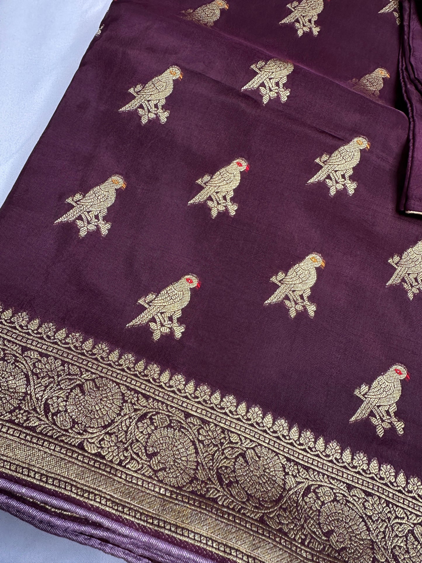 Plum Banarsi Peacock Weaving Silk Saree