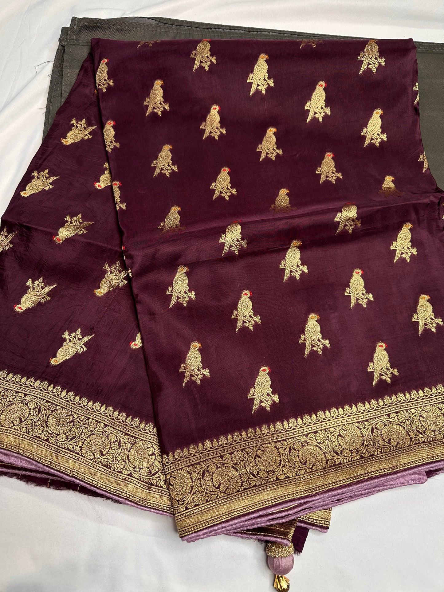 Plum Banarsi Peacock Weaving Silk Saree