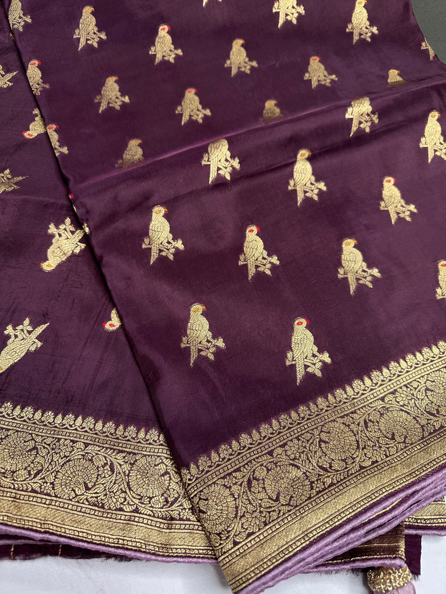 Plum Banarsi Peacock Weaving Silk Saree