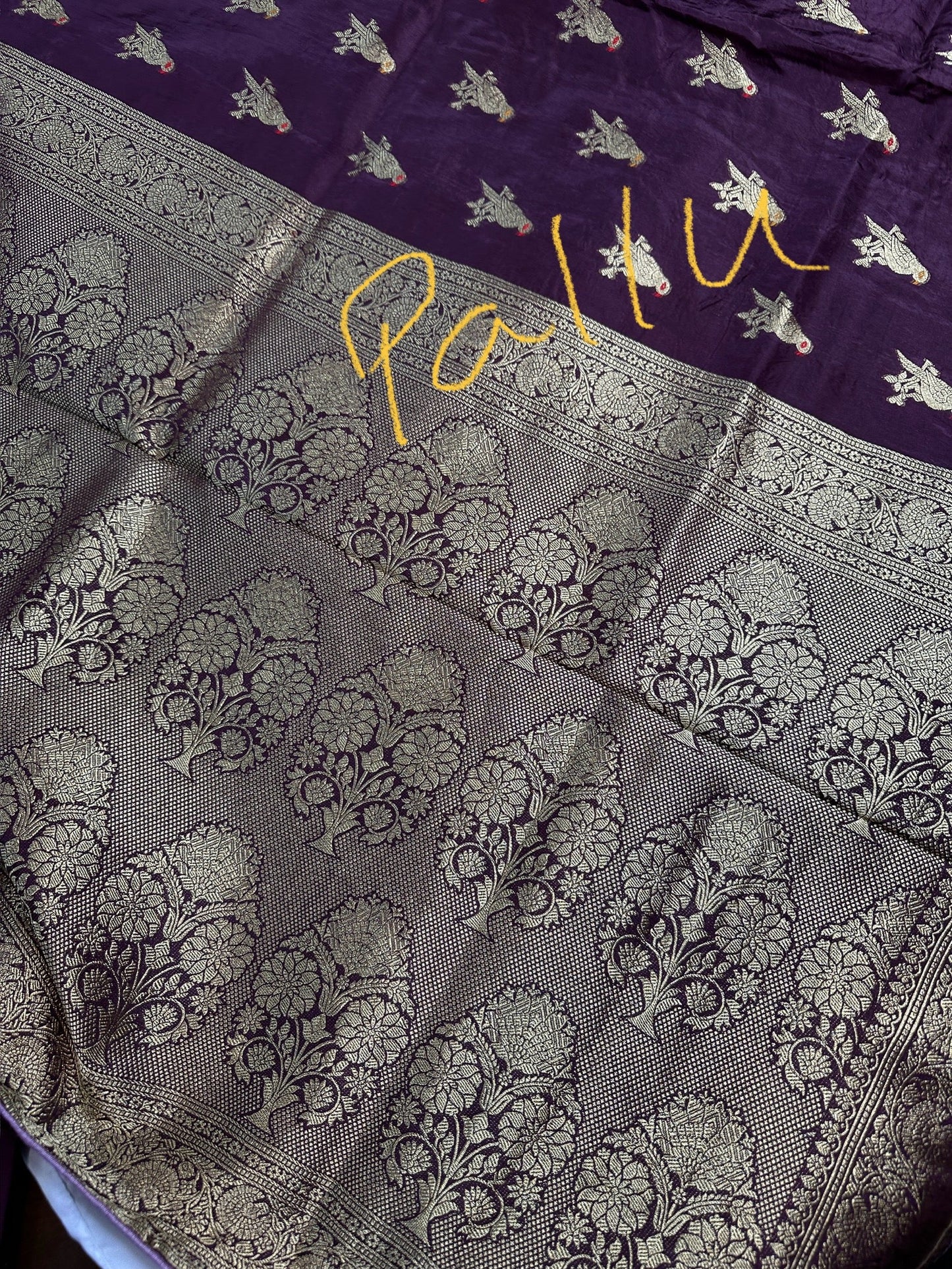 Plum Banarsi Peacock Weaving Silk Saree