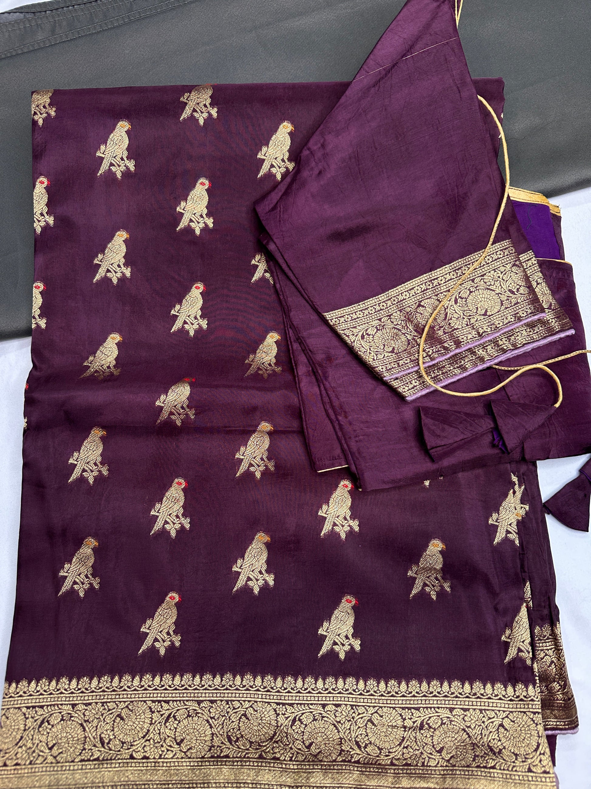 Plum Banarsi Peacock Weaving Silk Saree