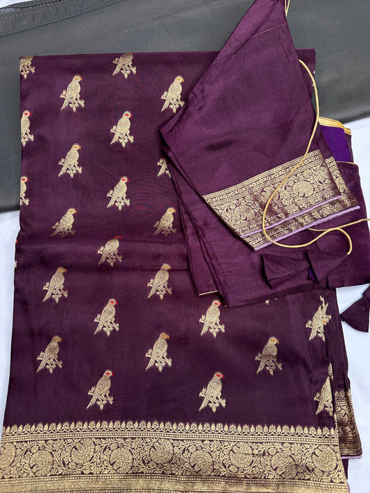 Plum Banarsi Peacock Weaving Silk Saree
