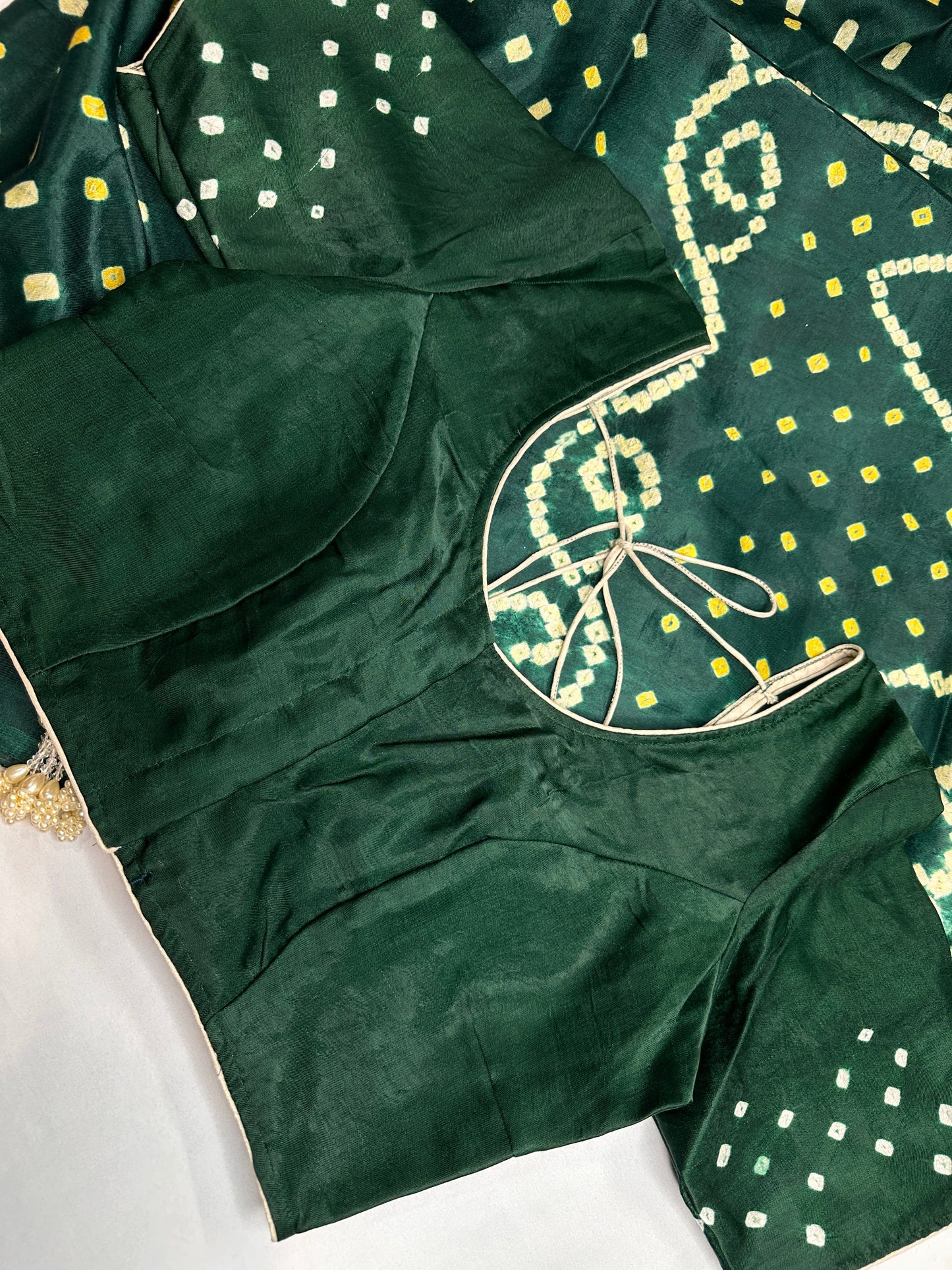 Bandhani Bhandej Green Modal Silk Saree