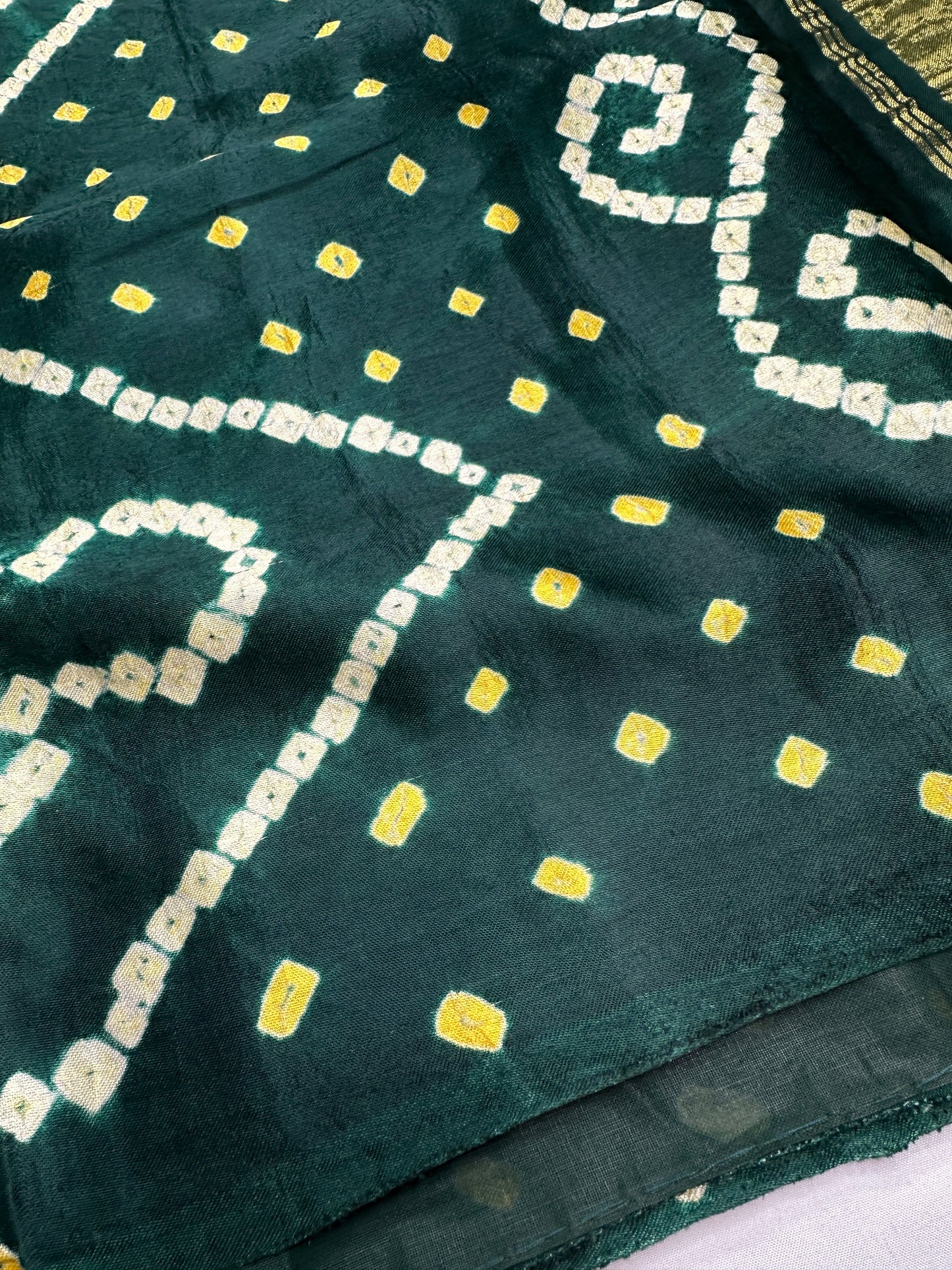 Bandhani Bhandej Green Modal Silk Saree