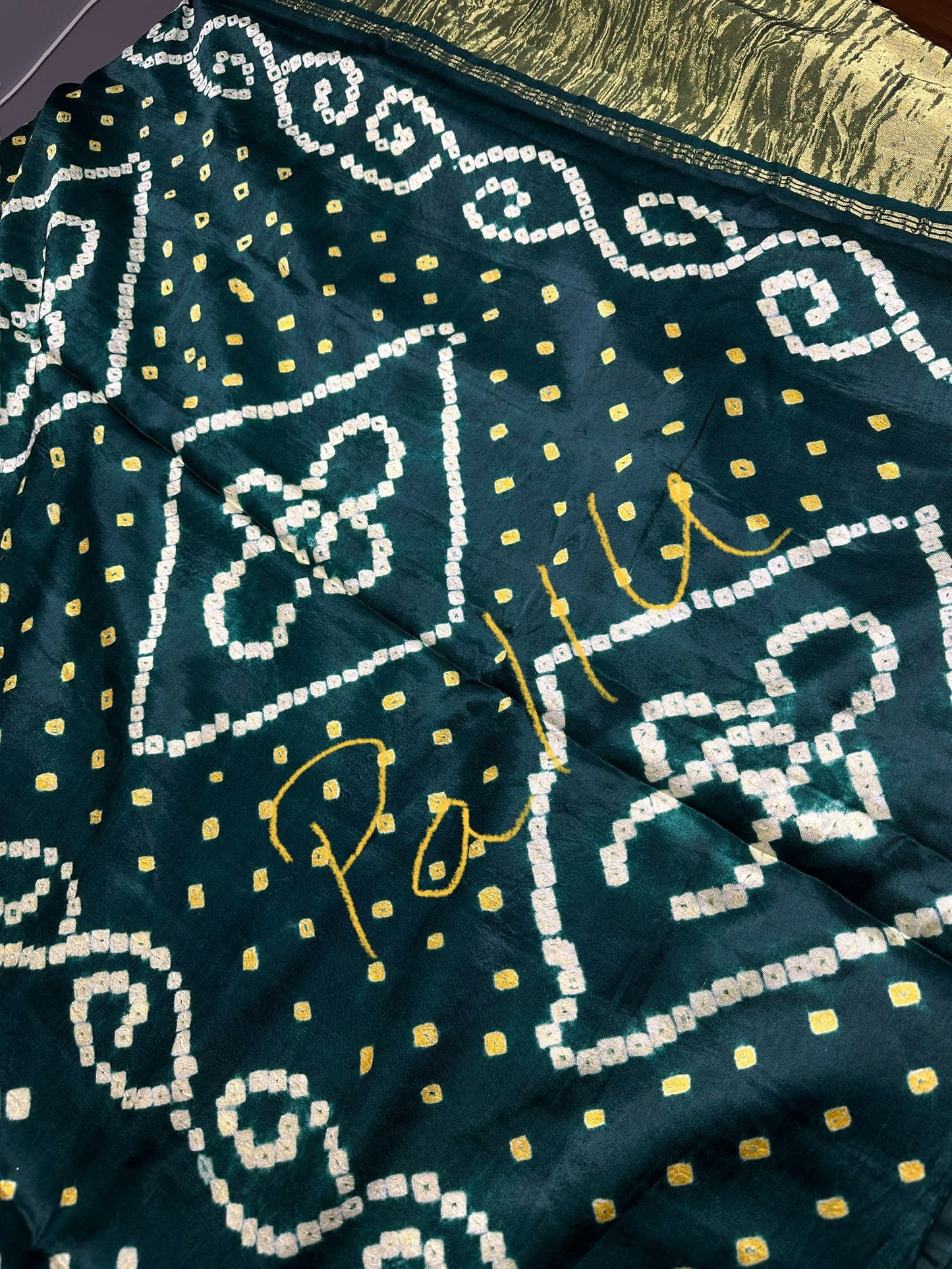 Bandhani Bhandej Green Modal Silk Saree