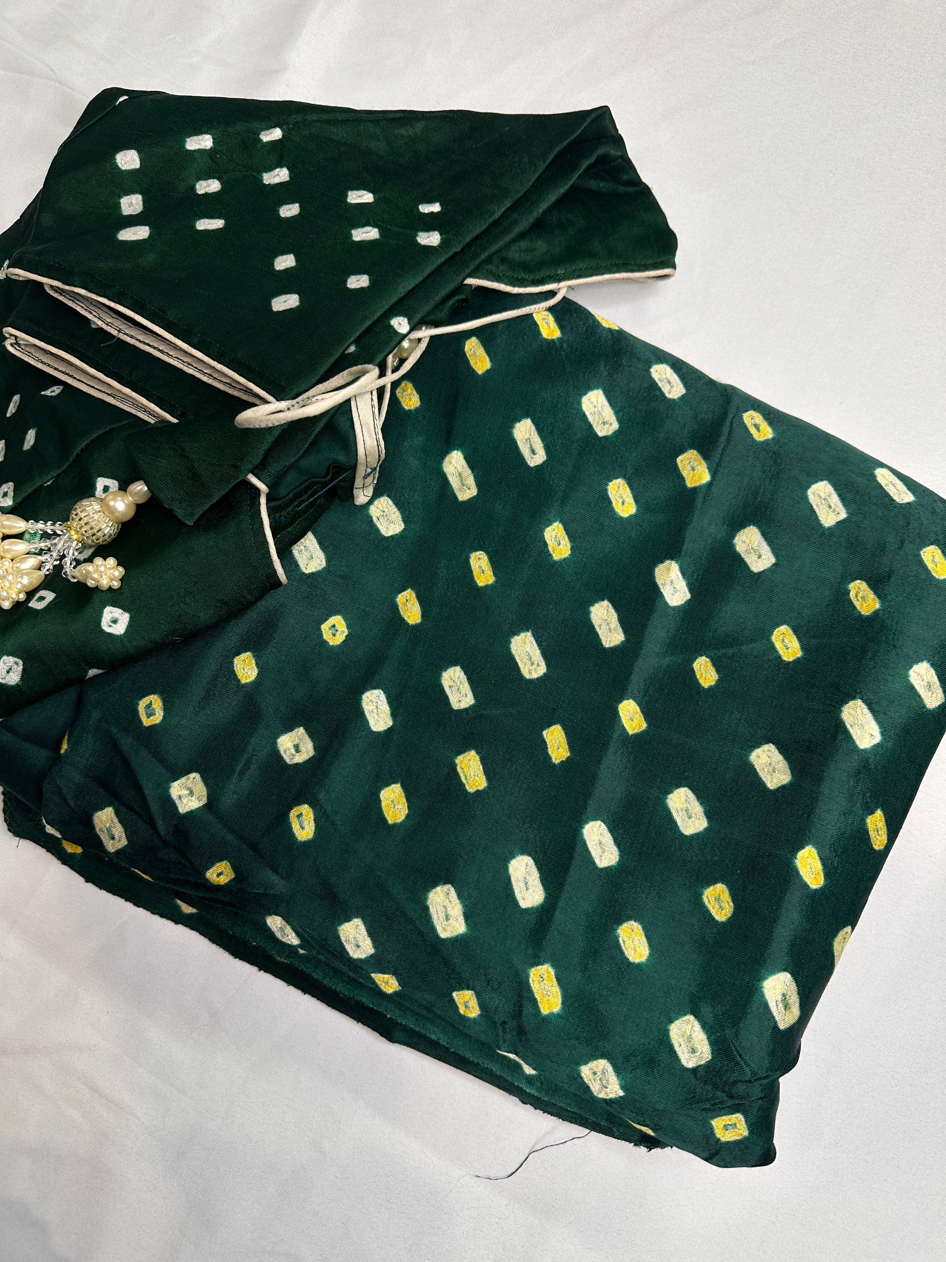 Bandhani Bhandej Green Modal Silk Saree