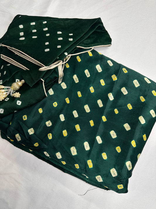 Bandhani Bhandej Green Modal Silk Saree