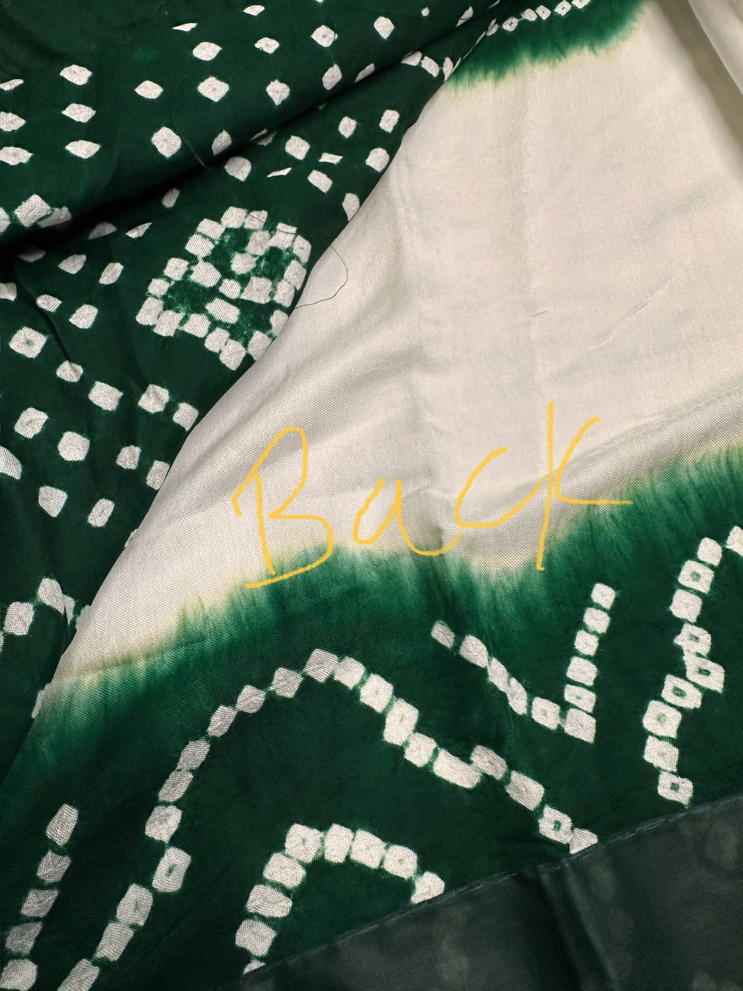 Bandhani Bhandej Half and Half White Green modal Silk Saree