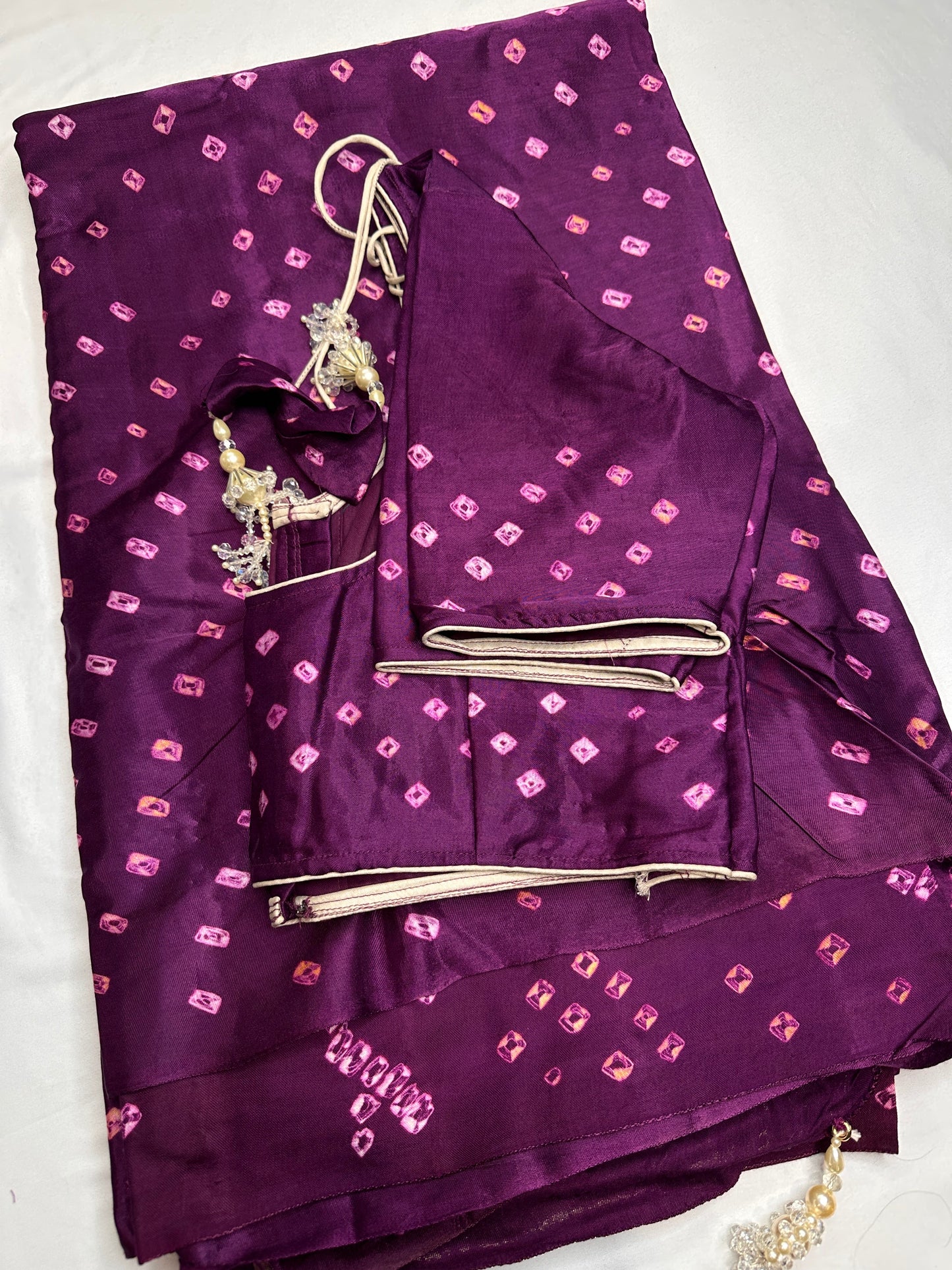 Bandhani Bhandej Purple Modal Silk Saree