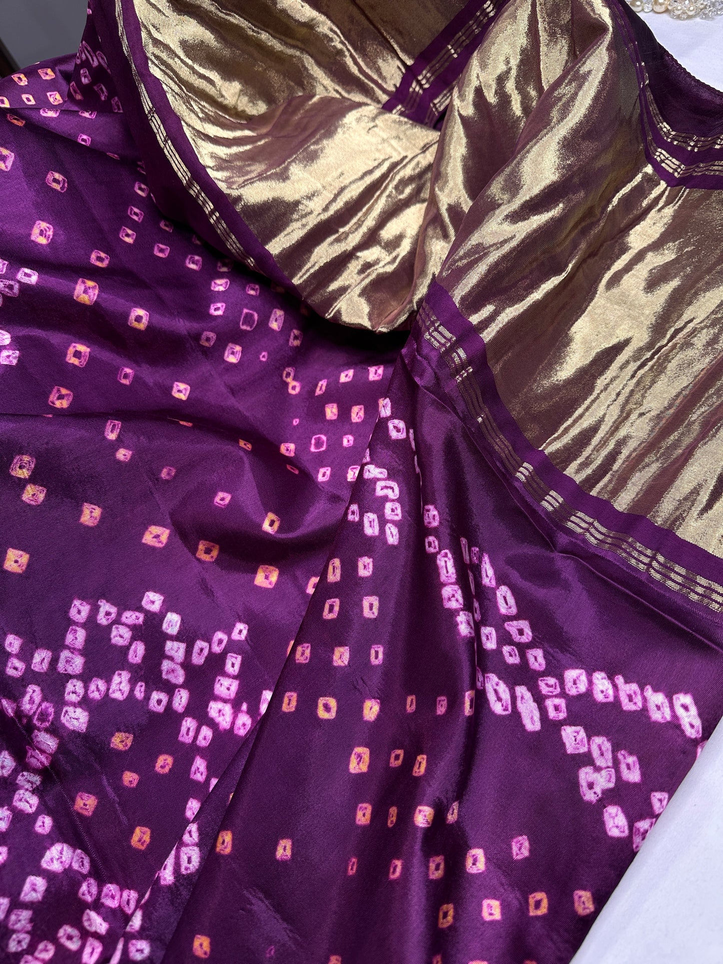 Bandhani Bhandej Purple Modal Silk Saree