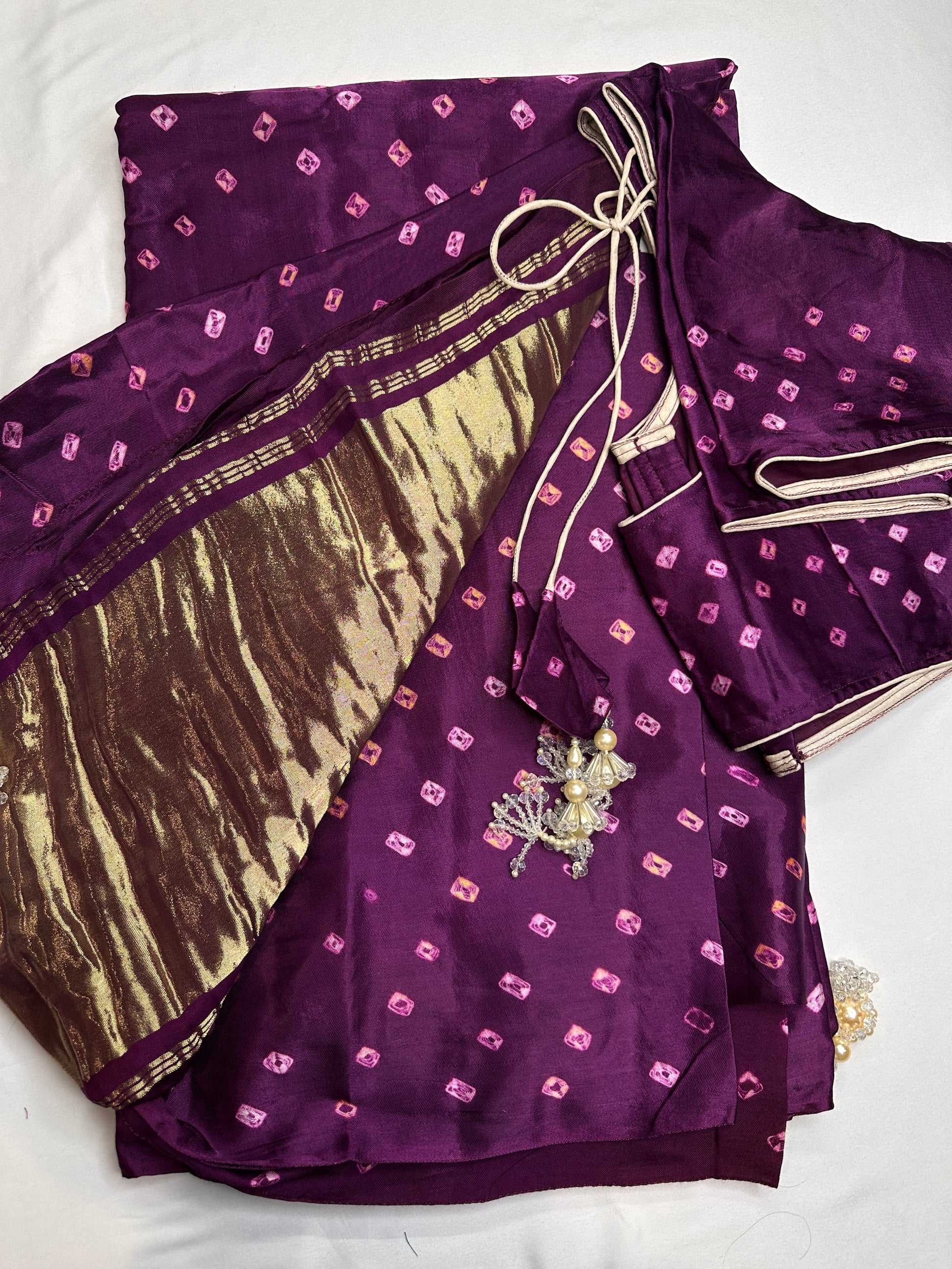 Bandhani Bhandej Purple Modal Silk Saree